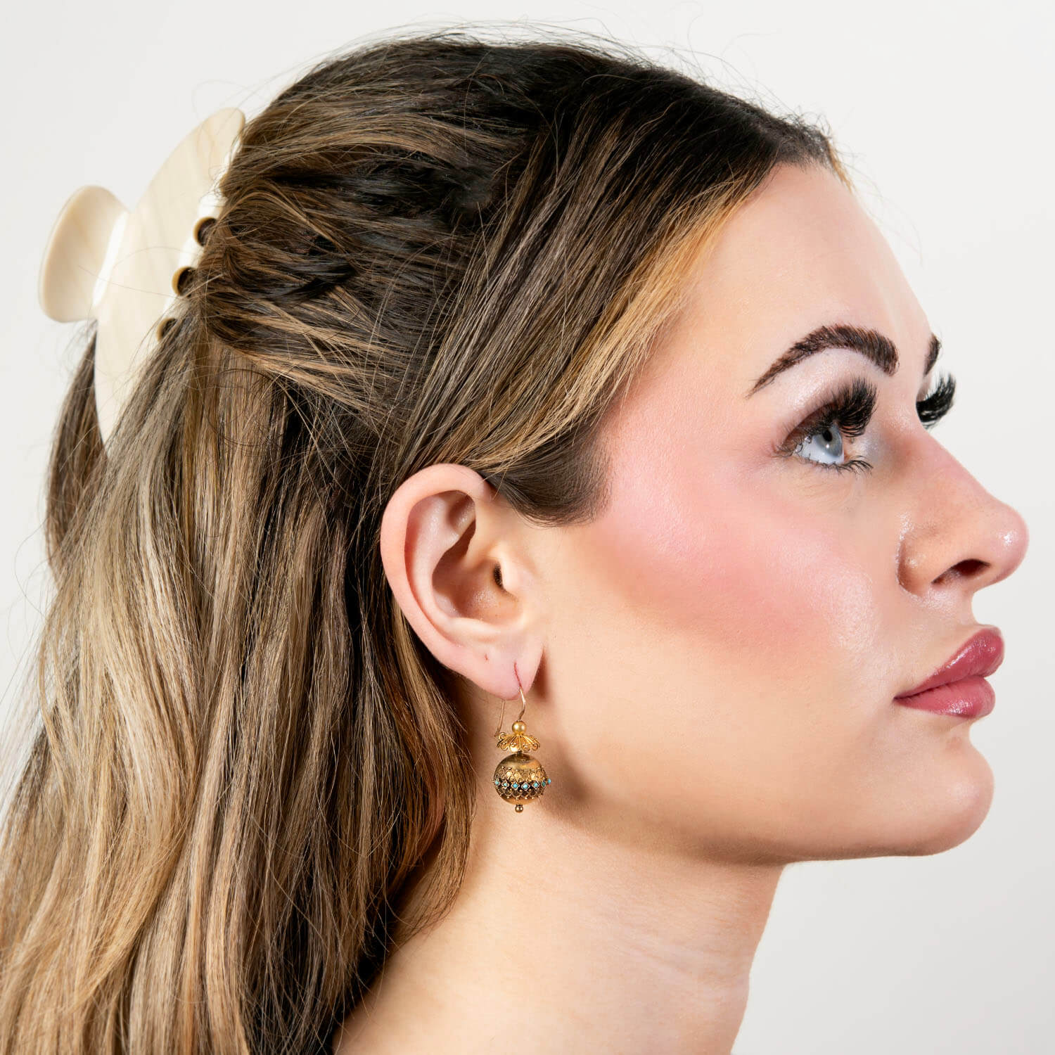 Victorian 14k Etruscan Turquoise Ball Earrings - Image 5