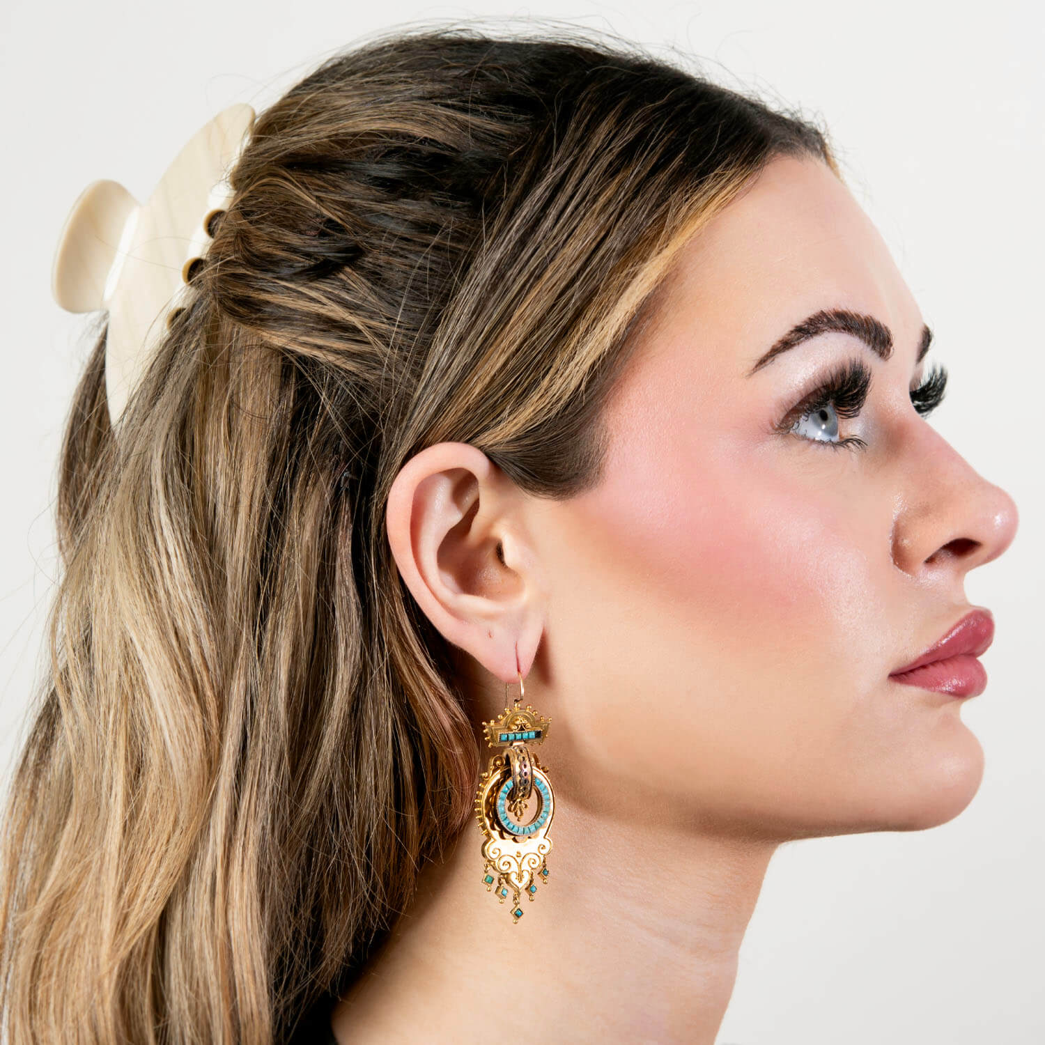 Victorian 14k Etruscan Turquoise Earrings - Image 5
