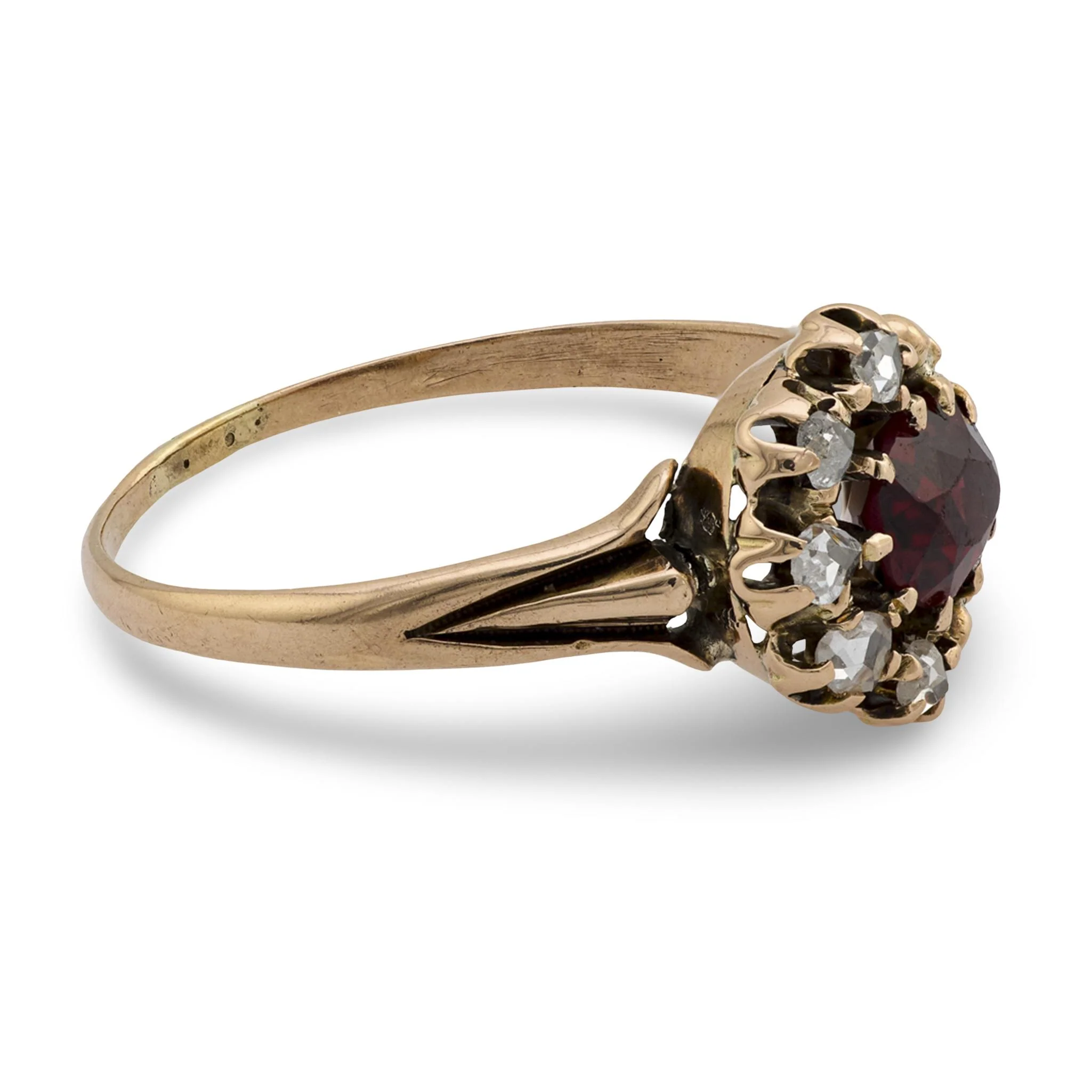 Victorian 14k Garnet and Diamond Crescent-Motif Ring - Image 2