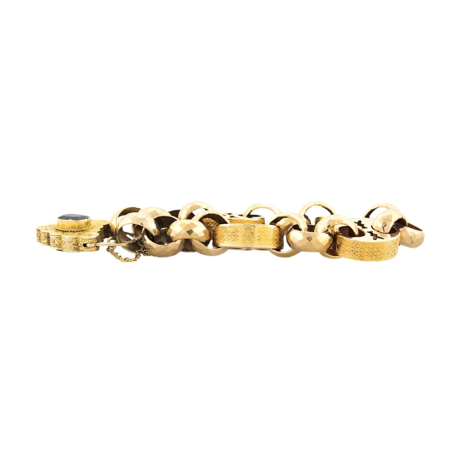 Victorian 14k Garnet Mariner Link Padlock Locket Bracelet - Image 2