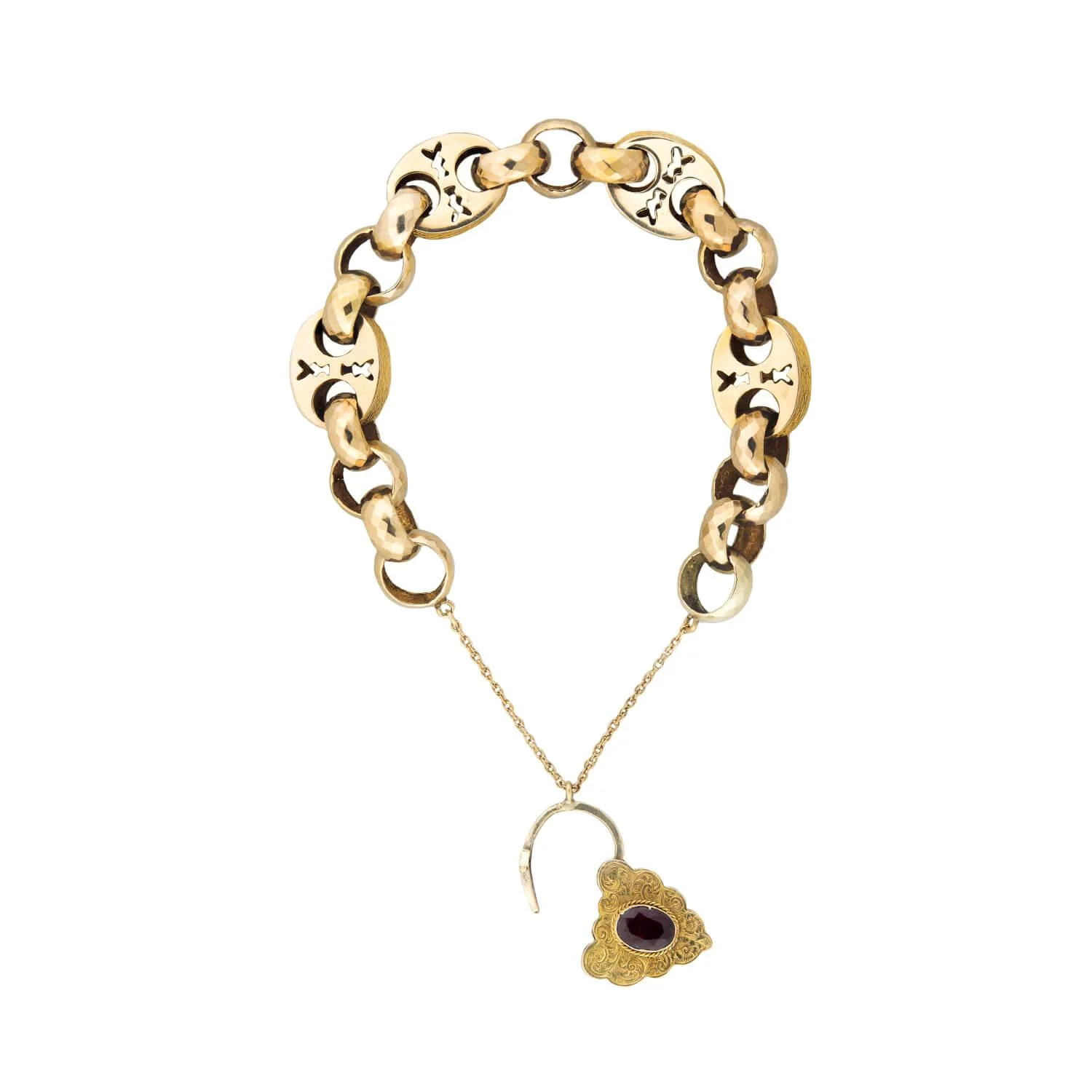 Victorian 14k Garnet Mariner Link Padlock Locket Bracelet - Image 3