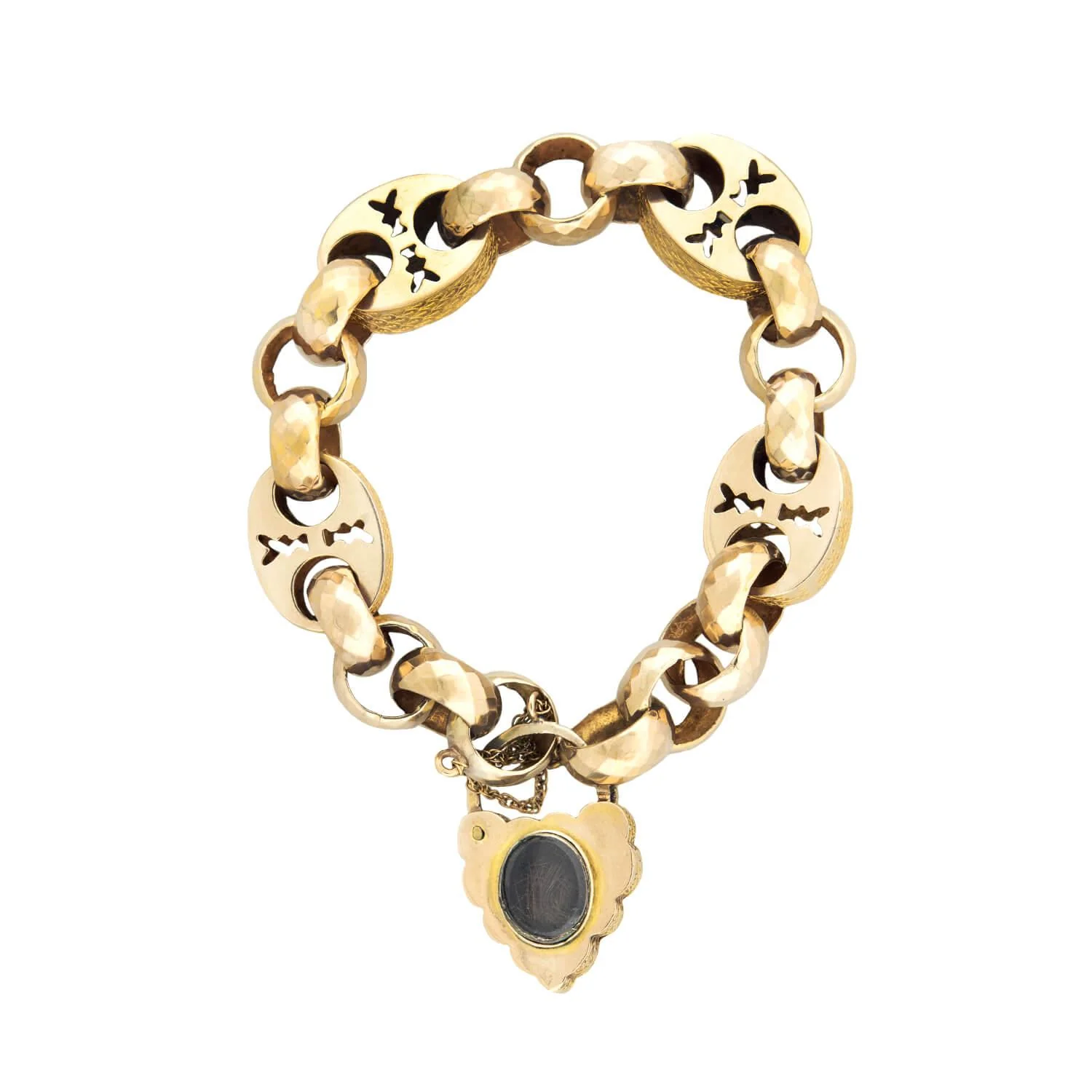Victorian 14k Garnet Mariner Link Padlock Locket Bracelet - Image 4