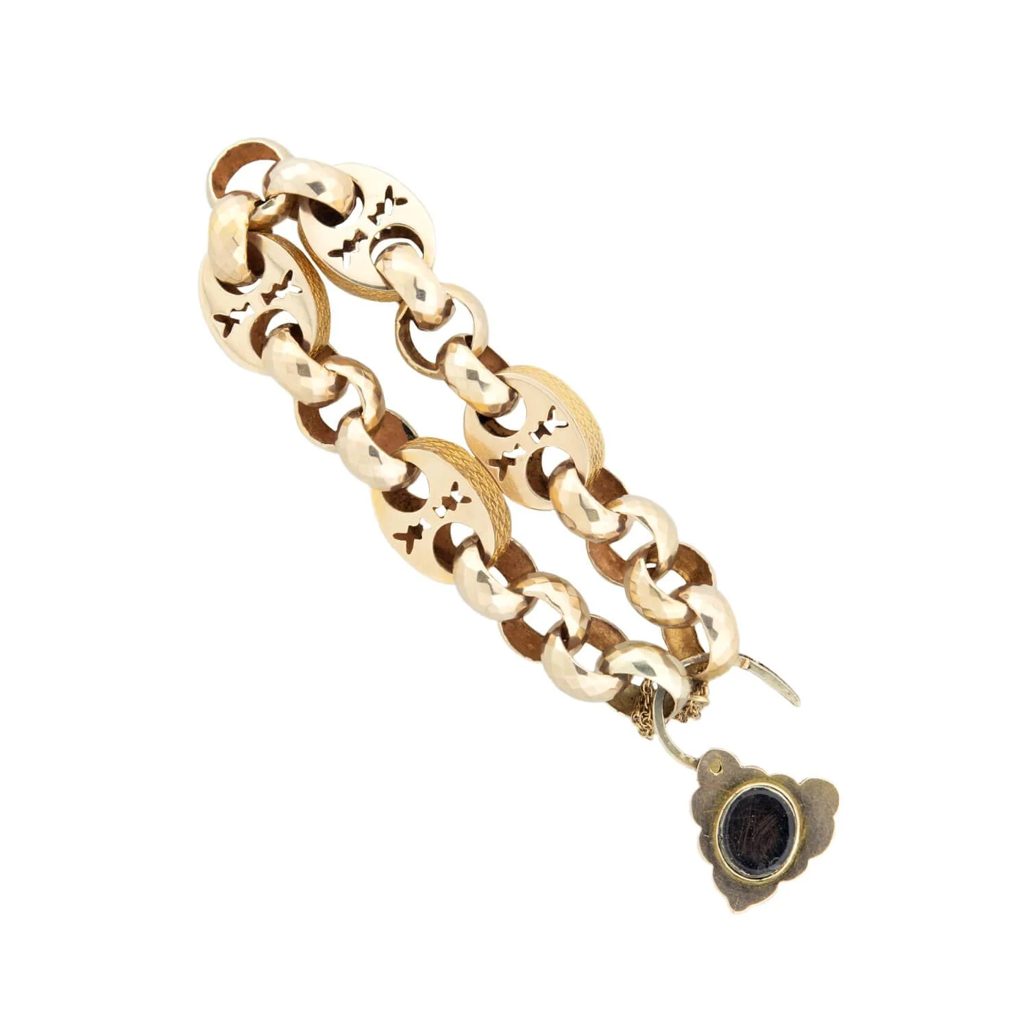 Victorian 14k Garnet Mariner Link Padlock Locket Bracelet - Image 5