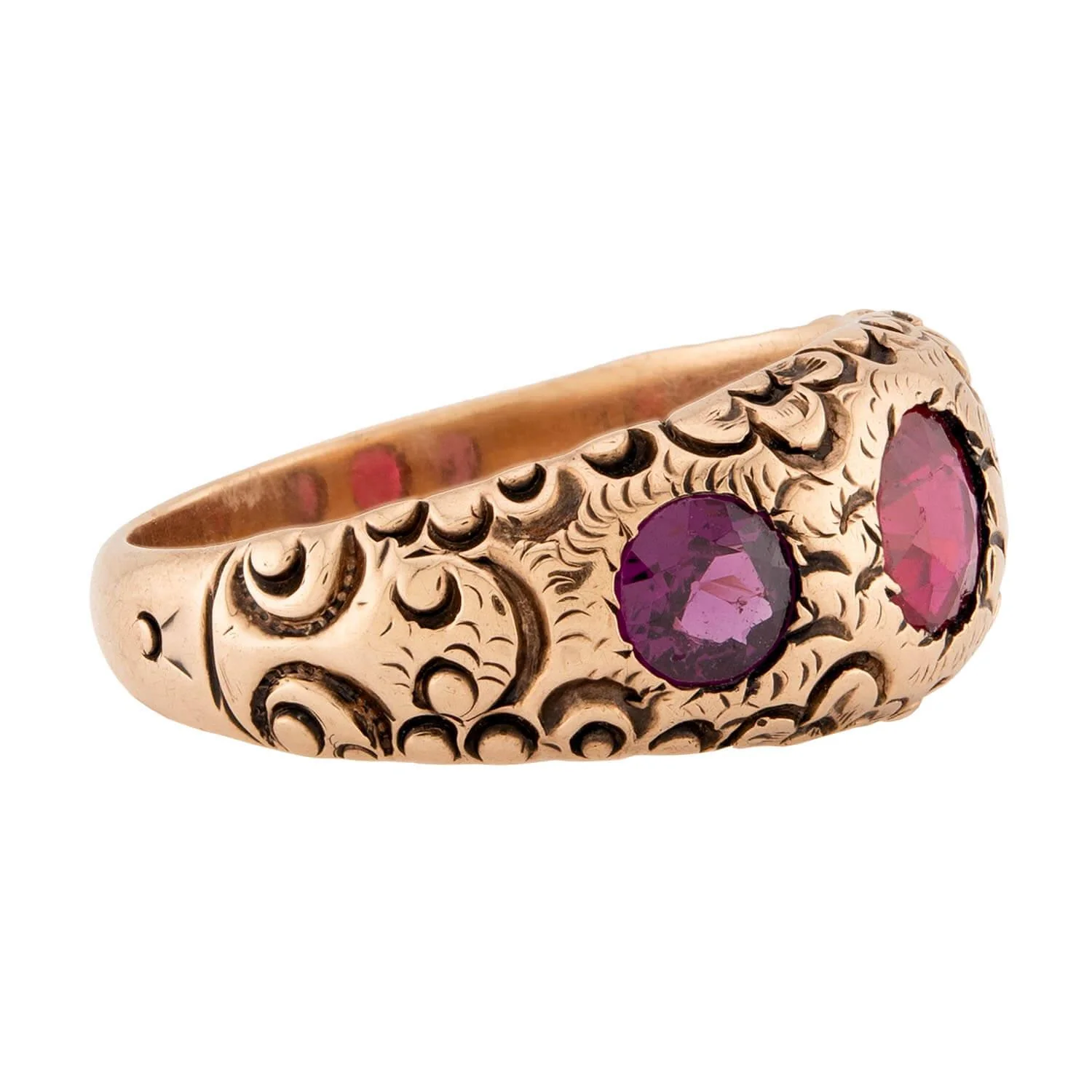 Victorian 14k Garnet & Red Spinel Three Stone Ring - Image 3