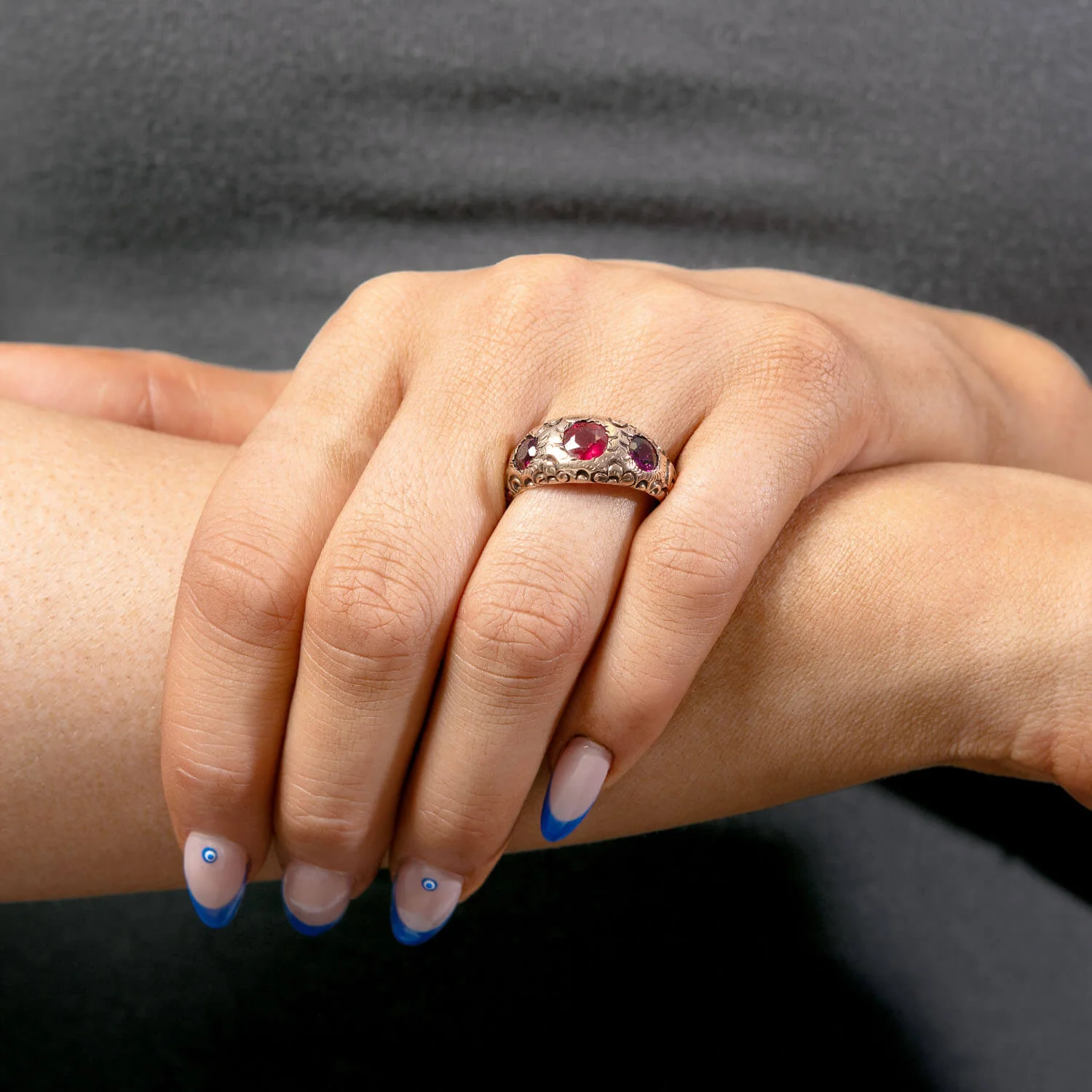 Victorian 14k Garnet & Red Spinel Three Stone Ring - Image 7