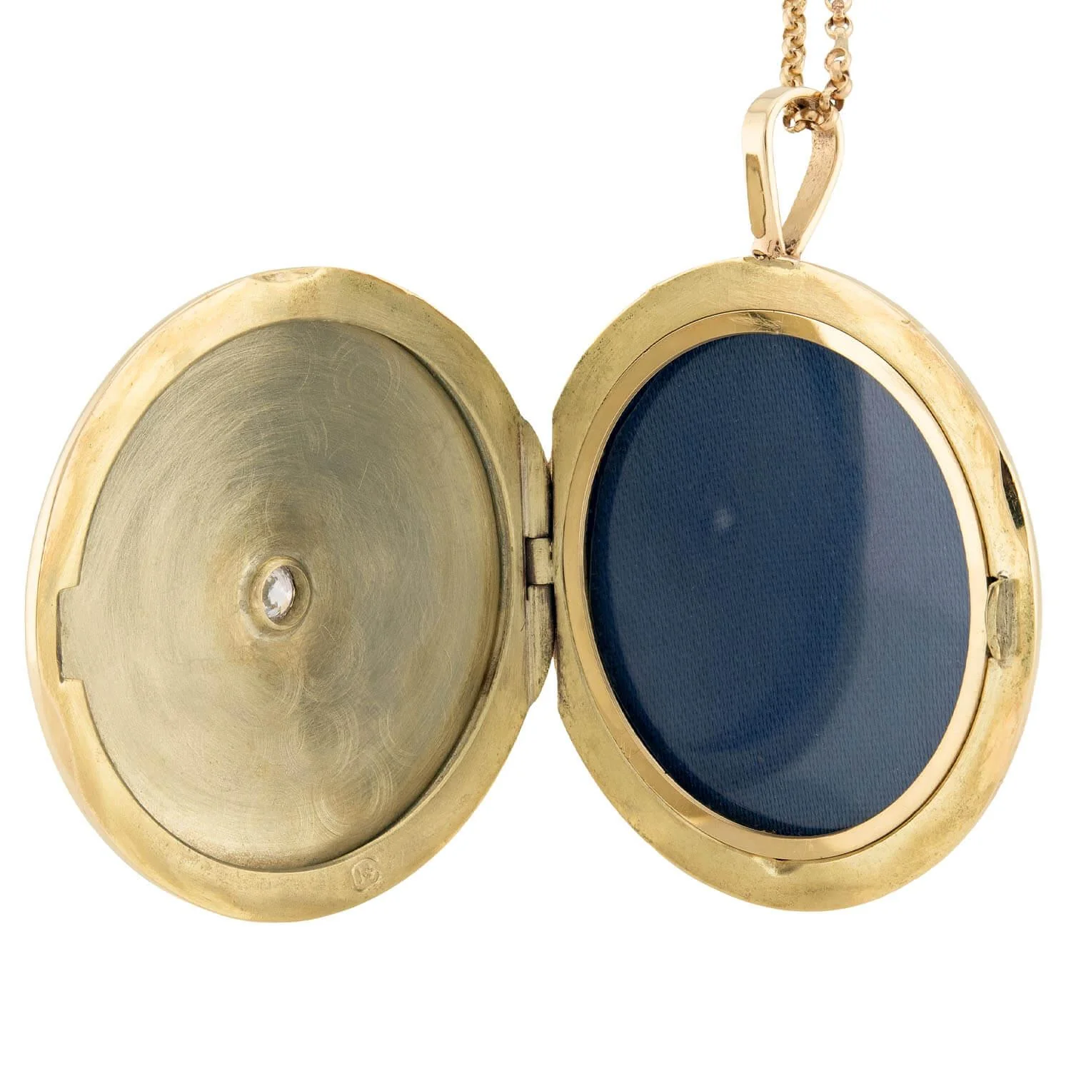 Victorian 14k Guilloche Enamel & Diamond Locket Pendant Necklace - Image 2