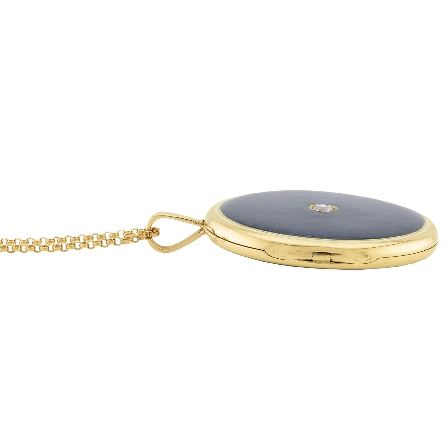 Victorian 14k Guilloche Enamel & Diamond Locket Pendant Necklace - Image 3