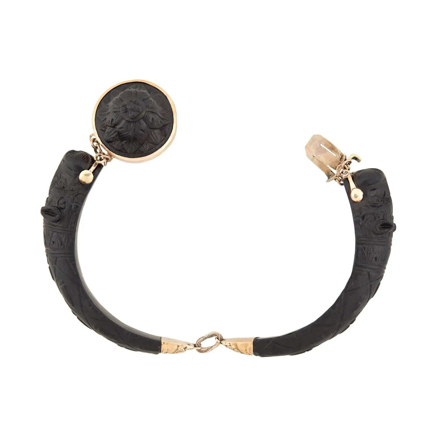 Victorian 14k Gutta Percha Carved Lion Bracelet - Image 5