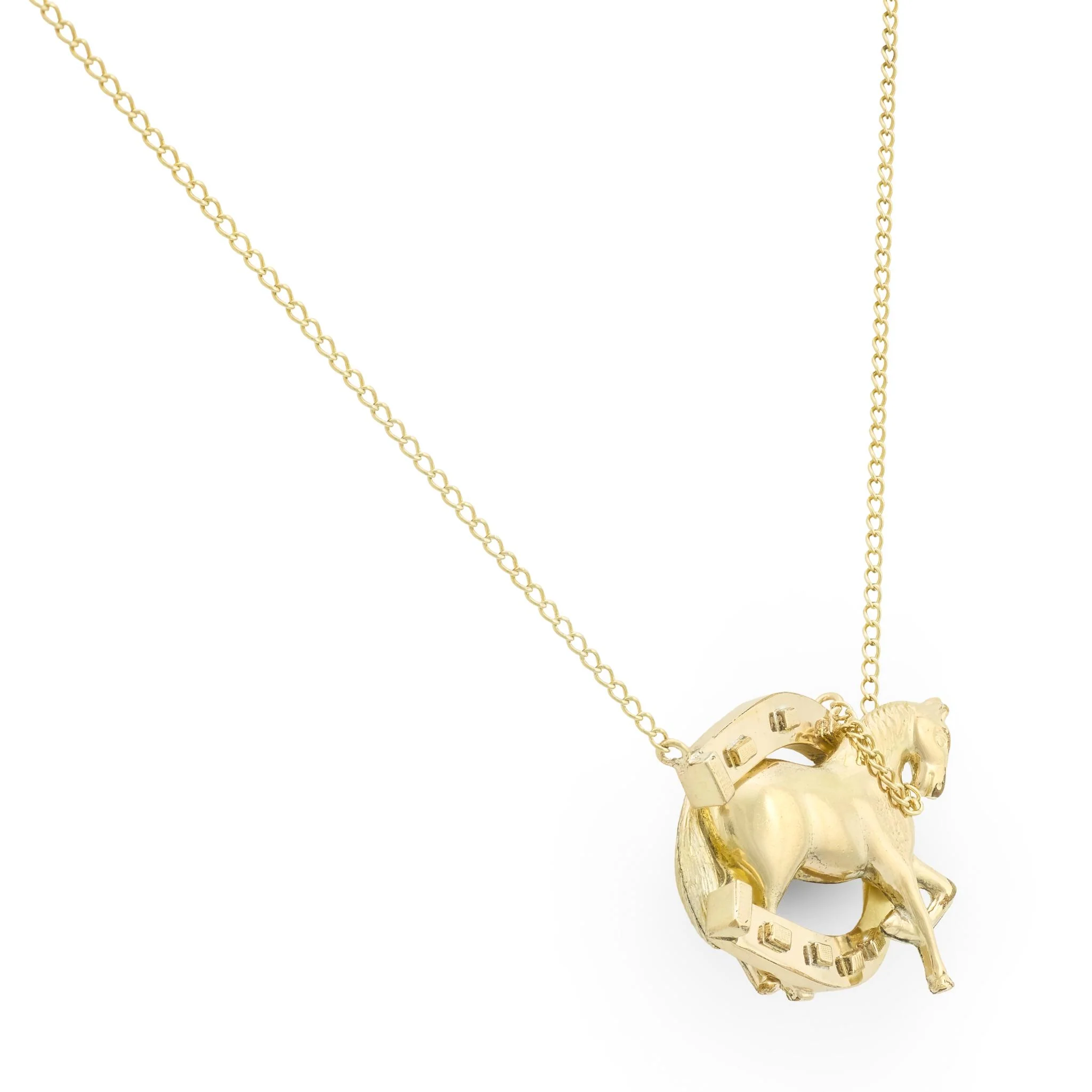 Victorian 14k Horse & Horseshoe Pendant Necklace - Image 2