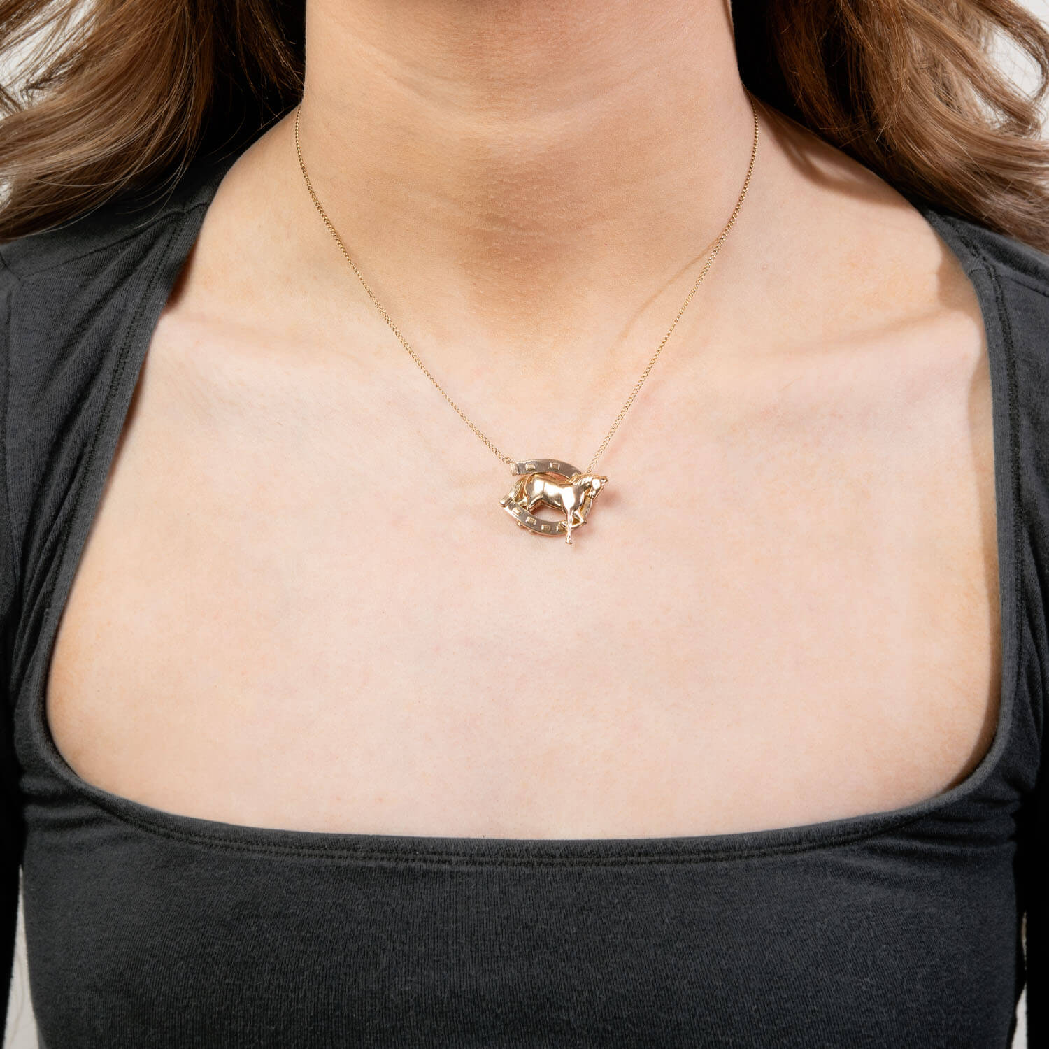 Victorian 14k Horse & Horseshoe Pendant Necklace - Image 5