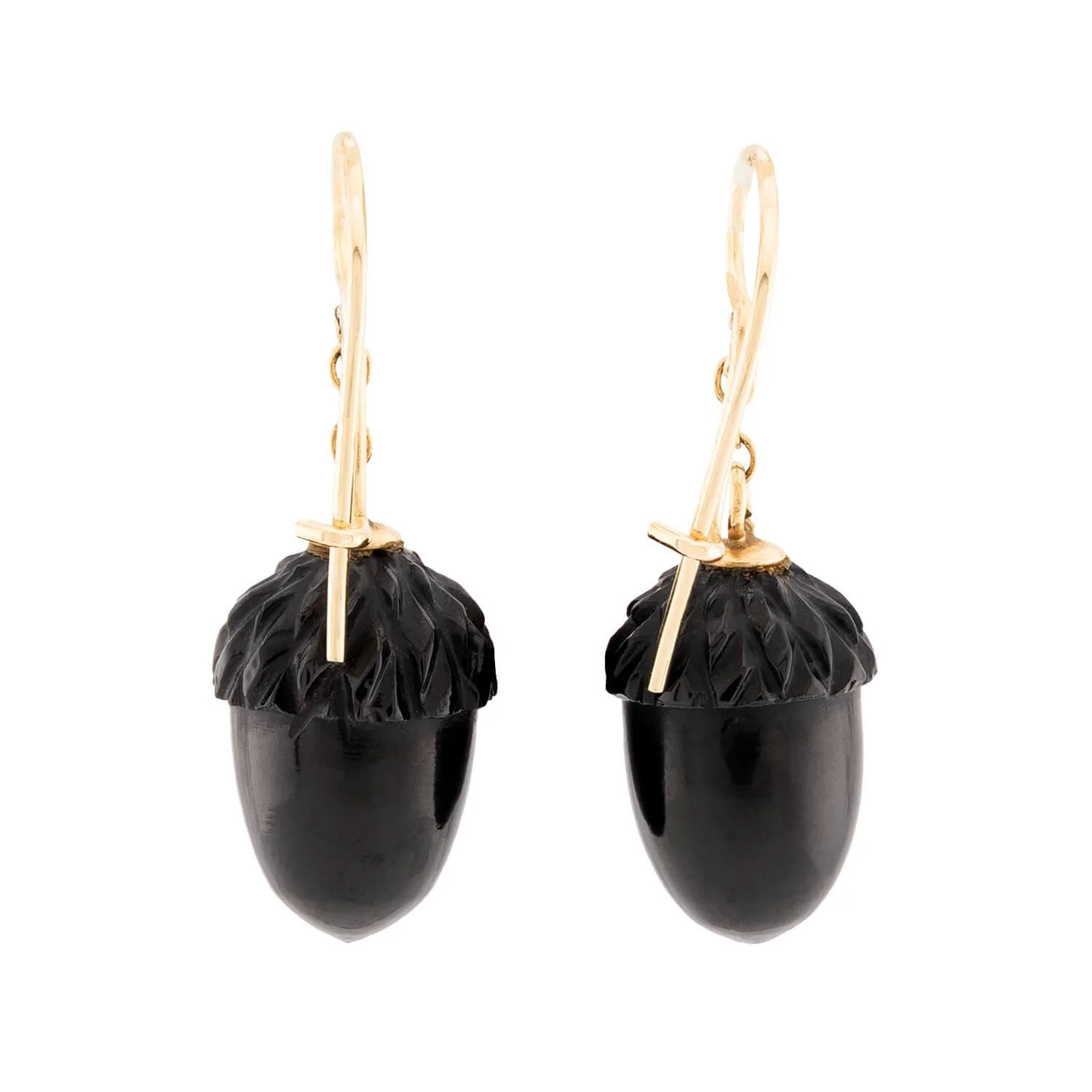 Victorian 14k Jet Acorn Earrings - Image 3