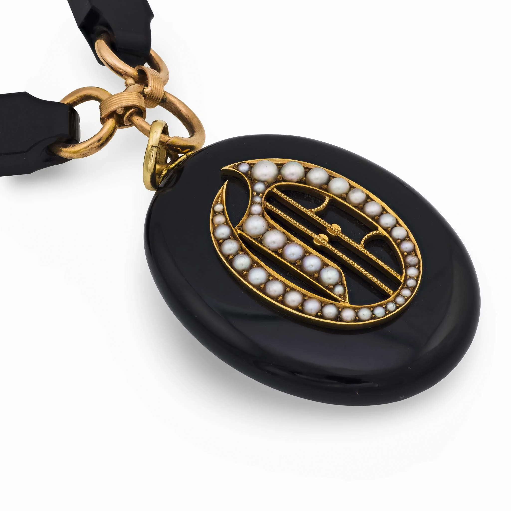 Victorian 14k Jet & Pearl Locket Pendant Necklace - Image 4