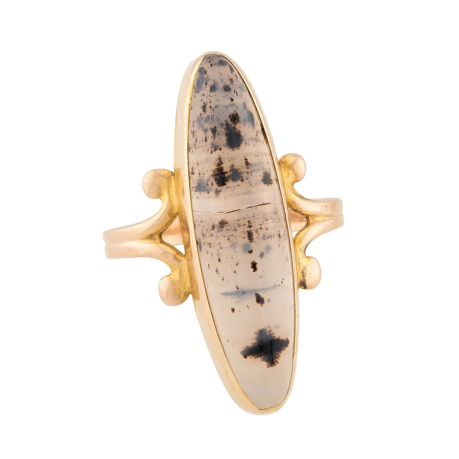 Victorian 14k Moss Agate Navette Ring - Image 2