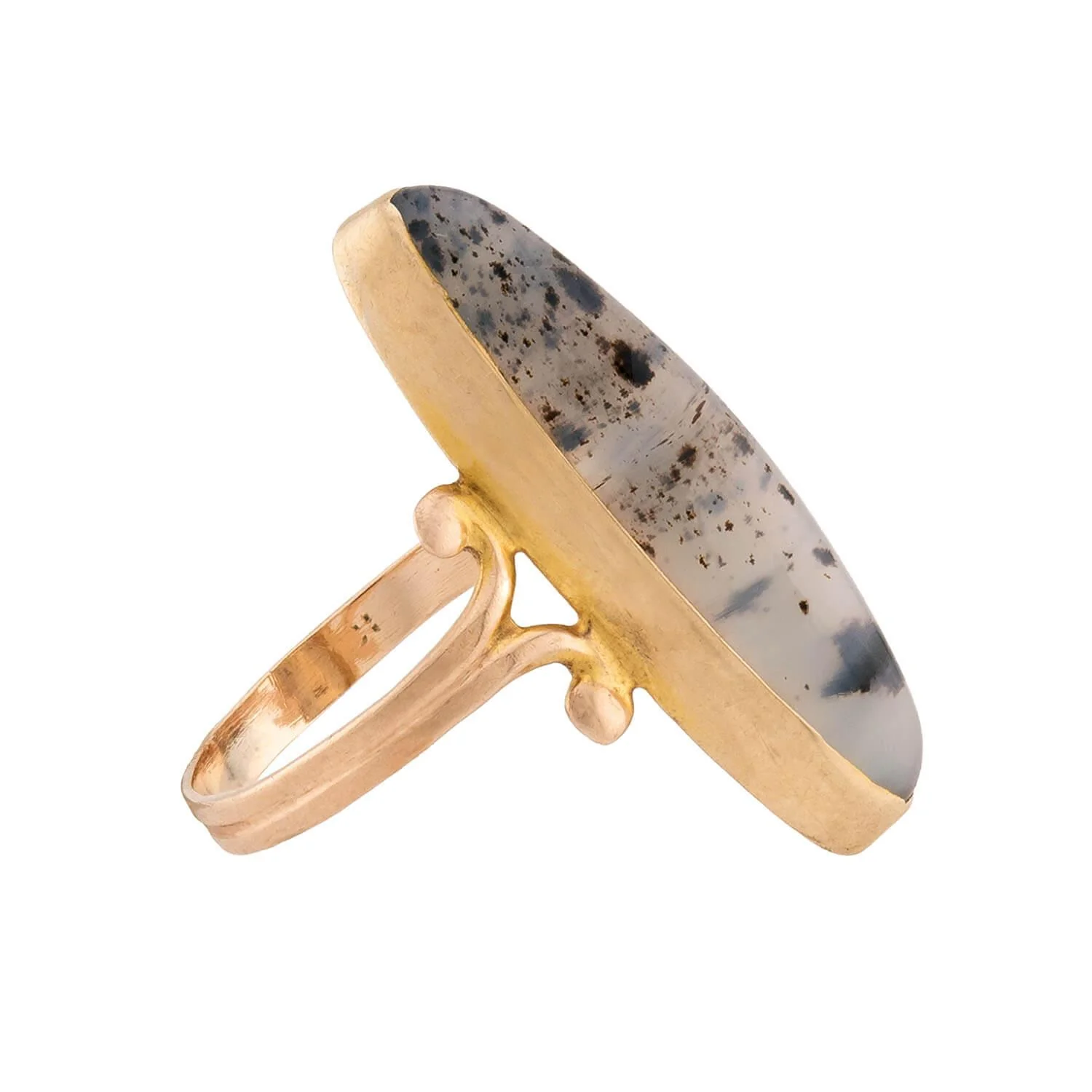 Victorian 14k Moss Agate Navette Ring - Image 3