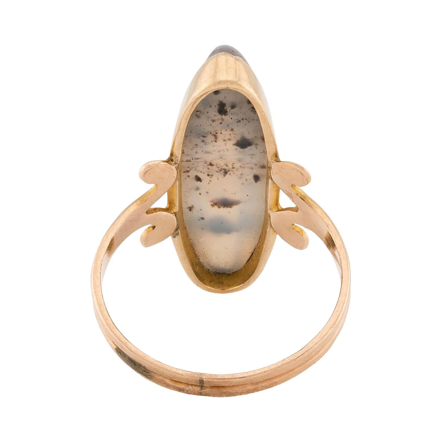 Victorian 14k Moss Agate Navette Ring - Image 5