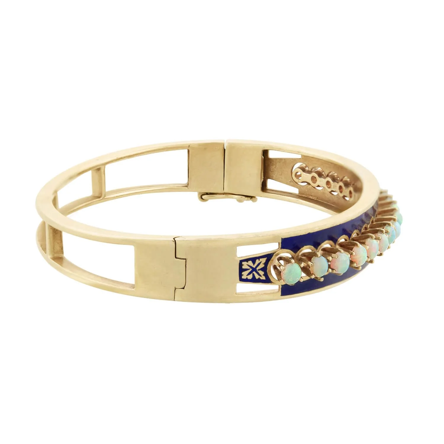 Victorian 14k Opal Blue Enameled Bangle Bracelet - Image 2