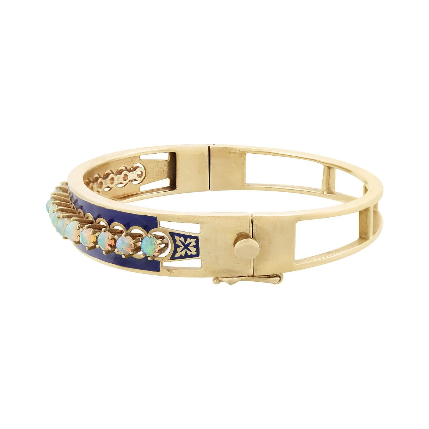 Victorian 14k Opal Blue Enameled Bangle Bracelet - Image 4