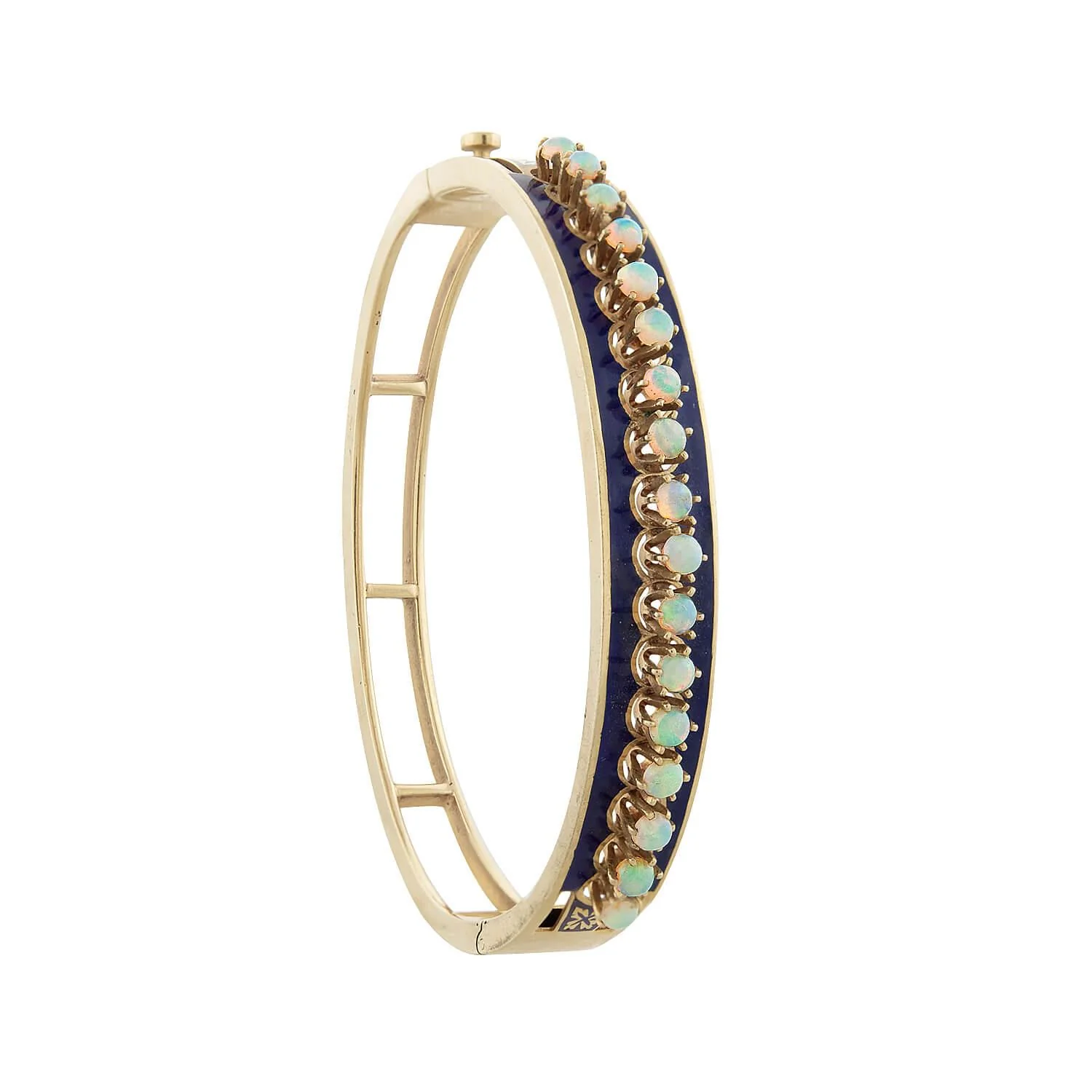 Victorian 14k Opal Blue Enameled Bangle Bracelet - Image 6