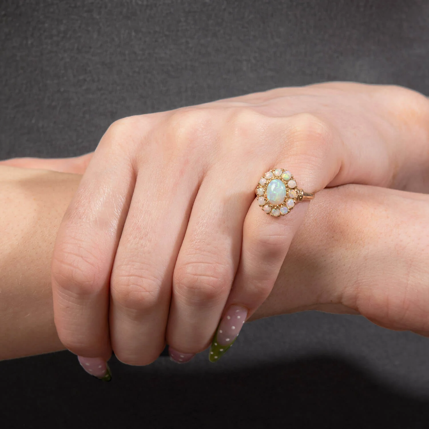 Victorian 14k Opal Halo Ring - Image 7