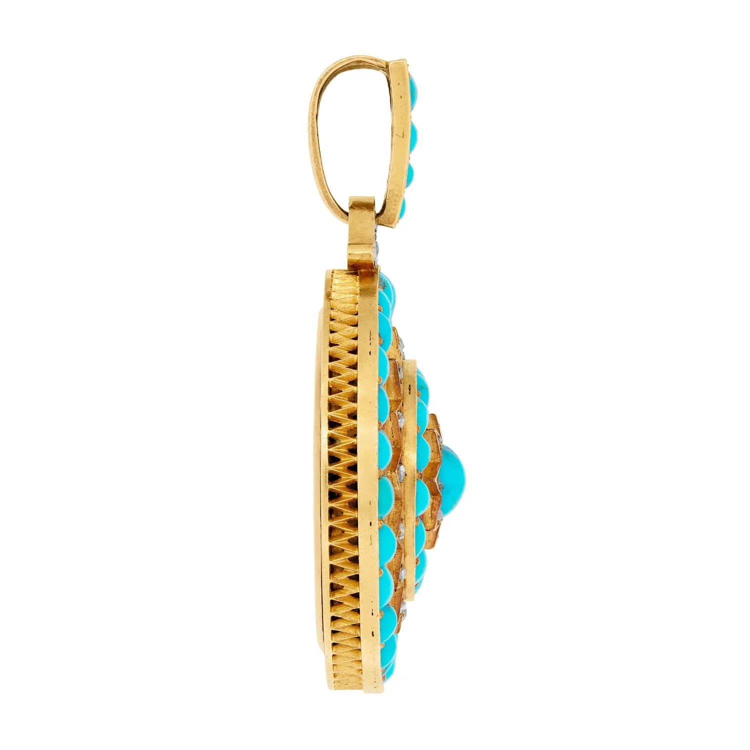 Victorian 14k Persian Turquoise and Diamond Starburst Pendant - Image 2