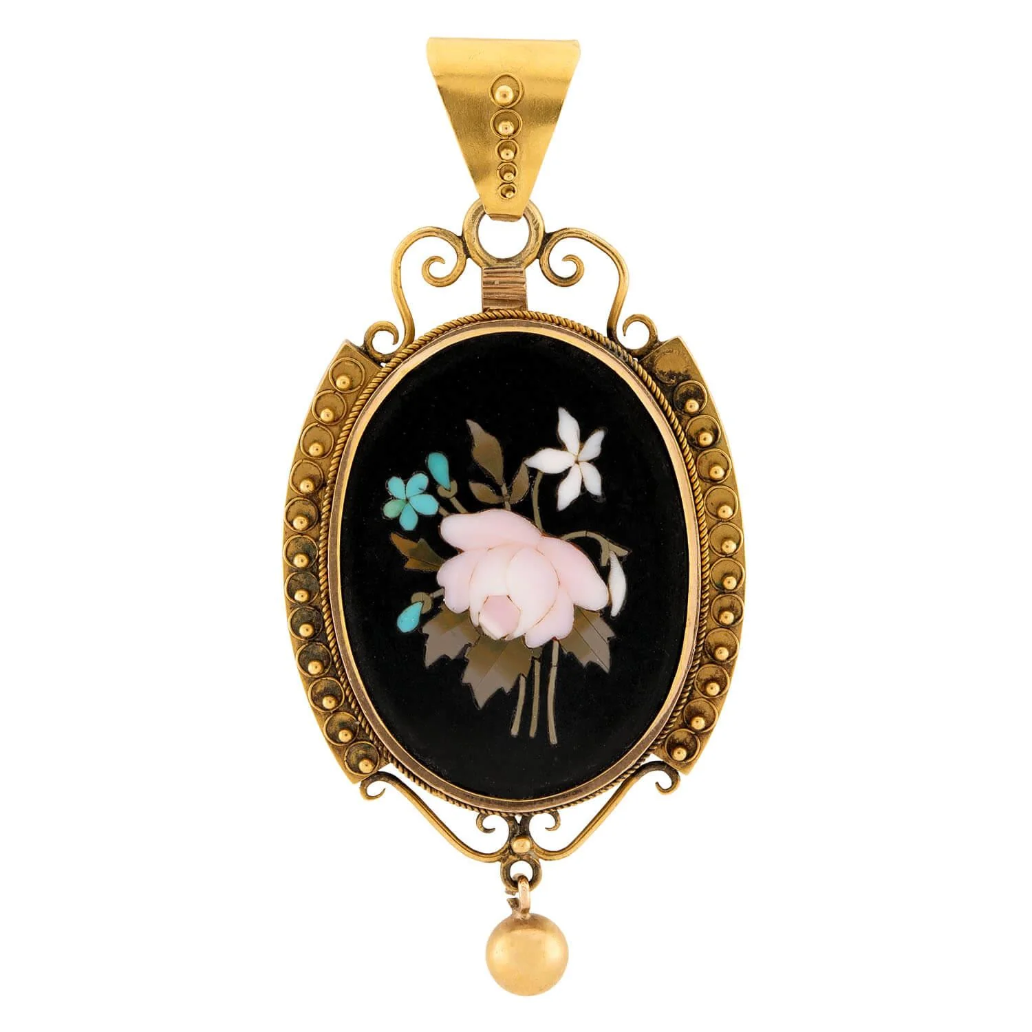 Victorian Large 14k Pietra Dura Pendant