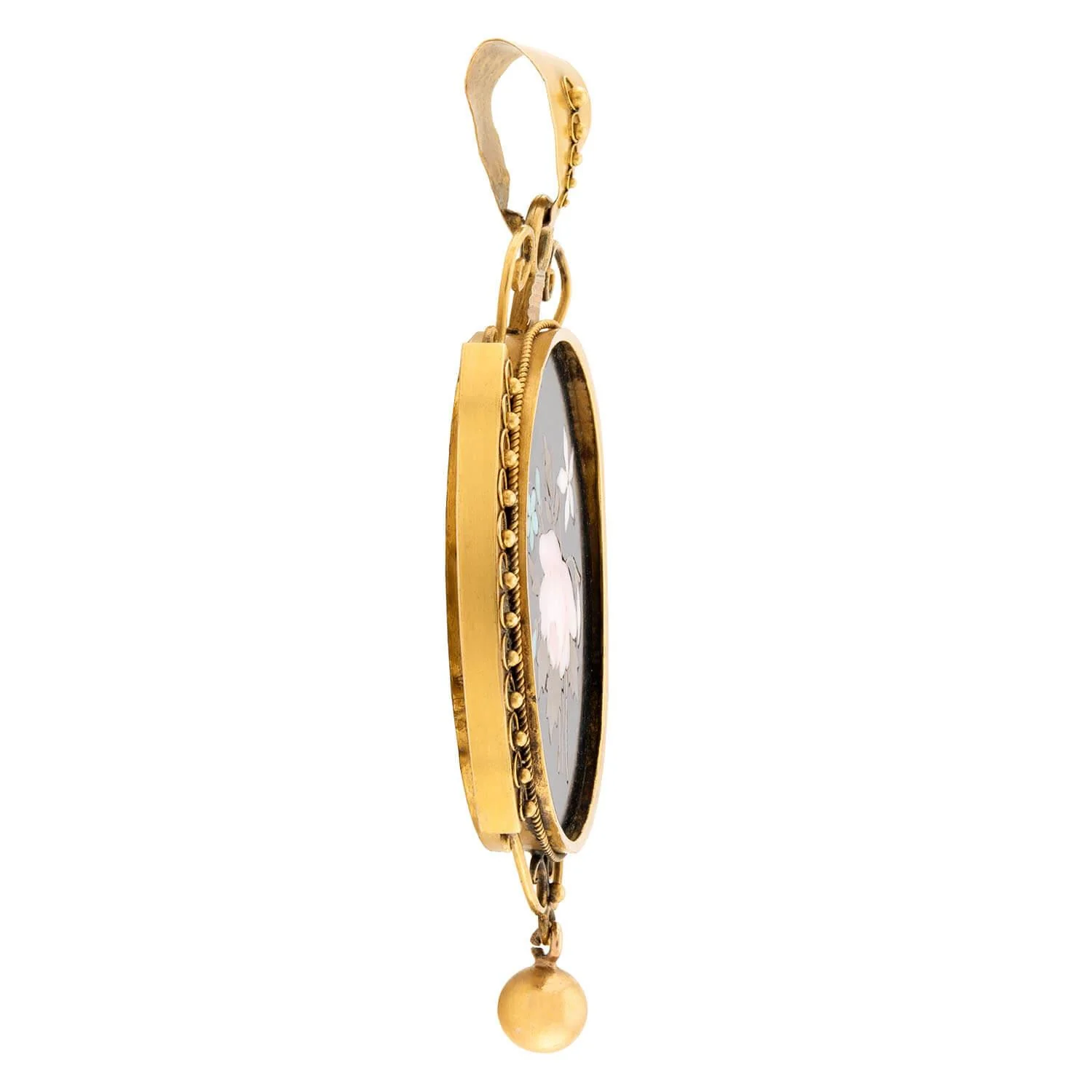 Victorian Large 14k Pietra Dura Pendant - Image 2