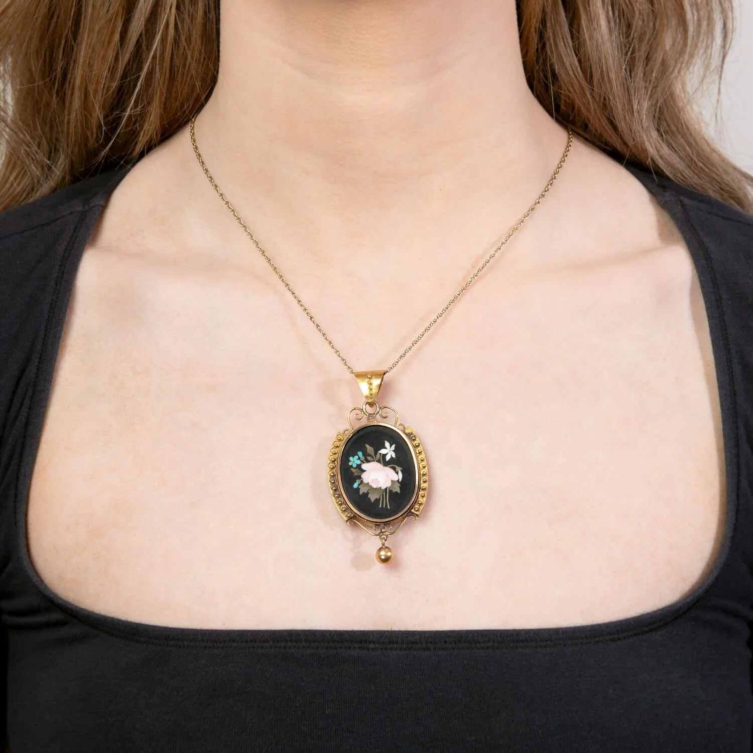 Victorian Large 14k Pietra Dura Pendant - Image 4