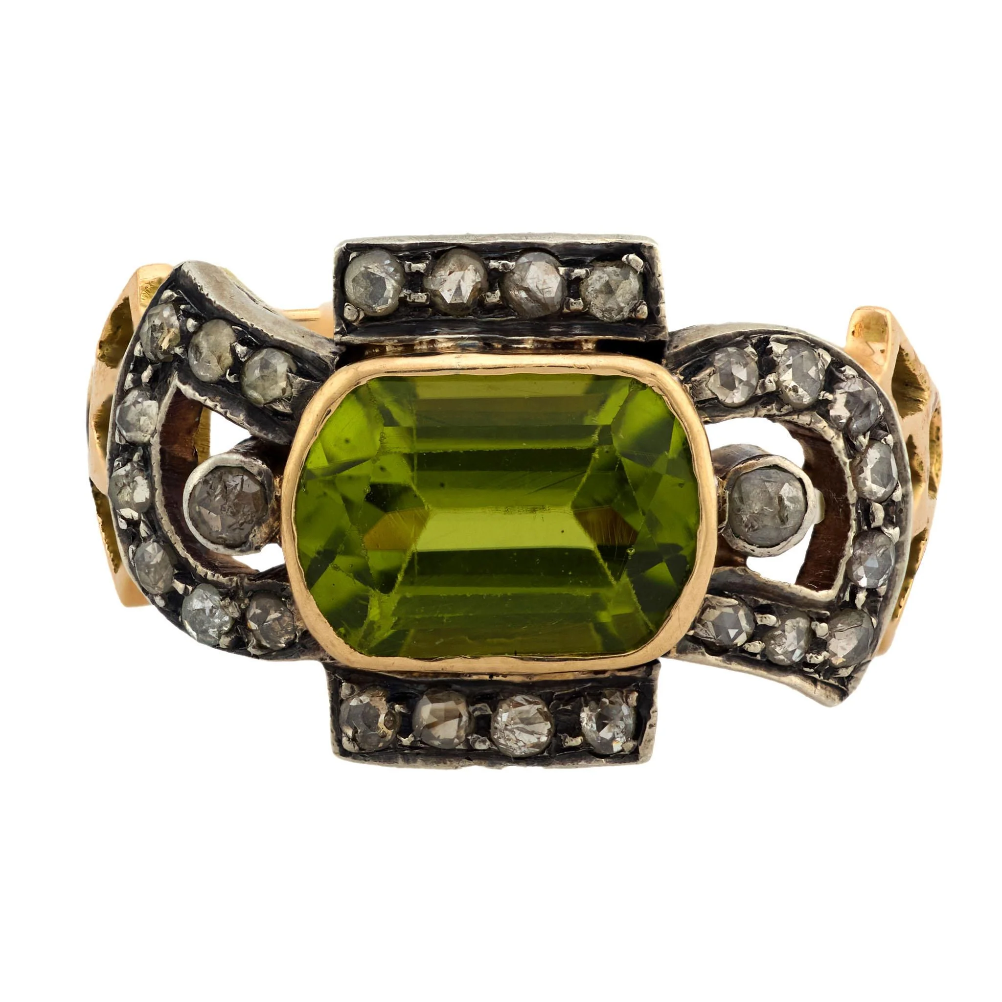 Victorian 14k/Platinum Peridot and Diamond Ring - Image 2
