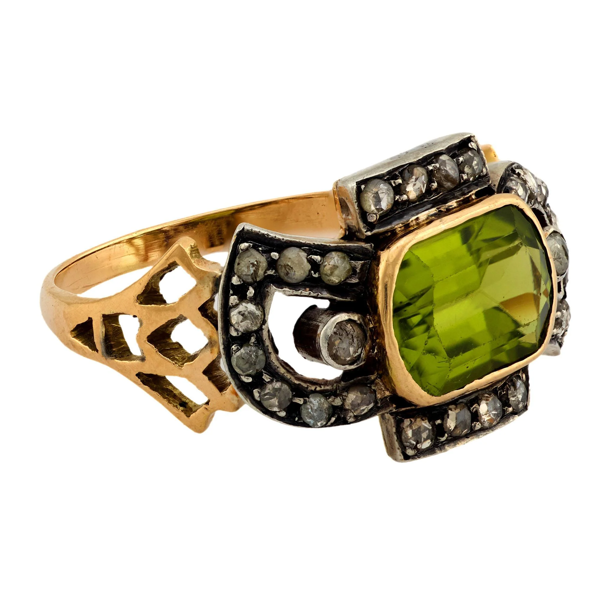 Victorian 14k/Platinum Peridot and Diamond Ring - Image 3