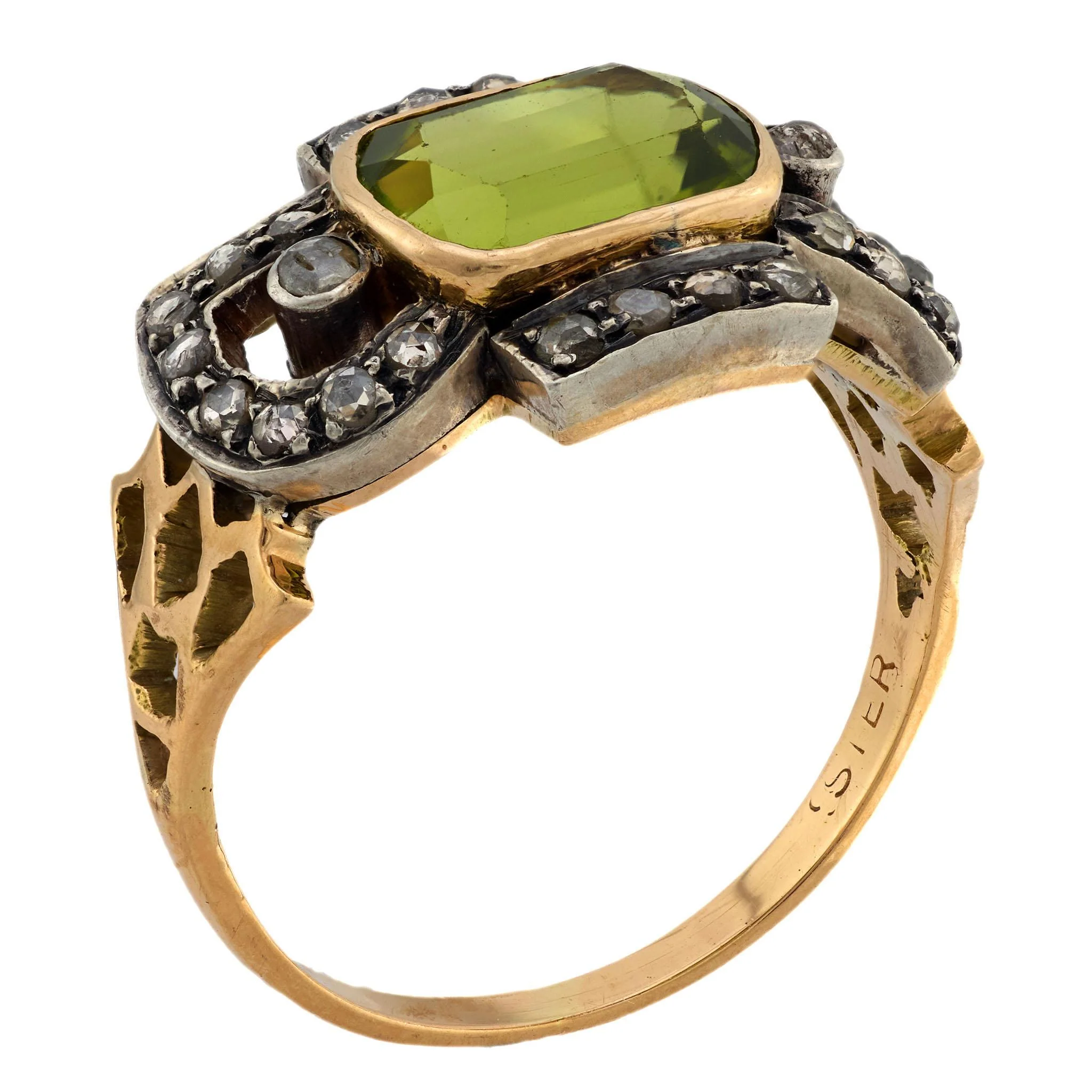 Victorian 14k/Platinum Peridot and Diamond Ring - Image 4