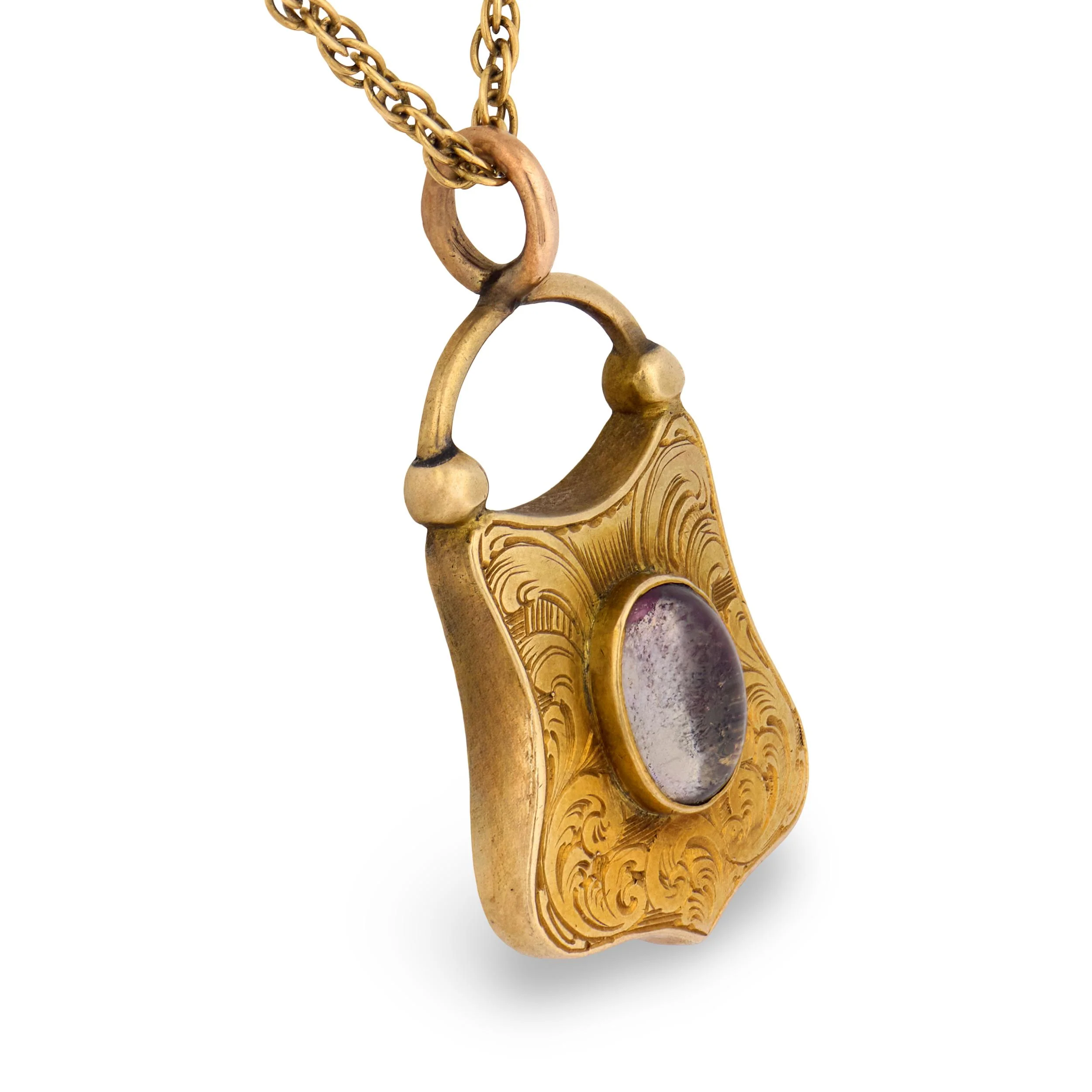 Victorian 14k Quartz Padlock Pendant Necklace - Image 3
