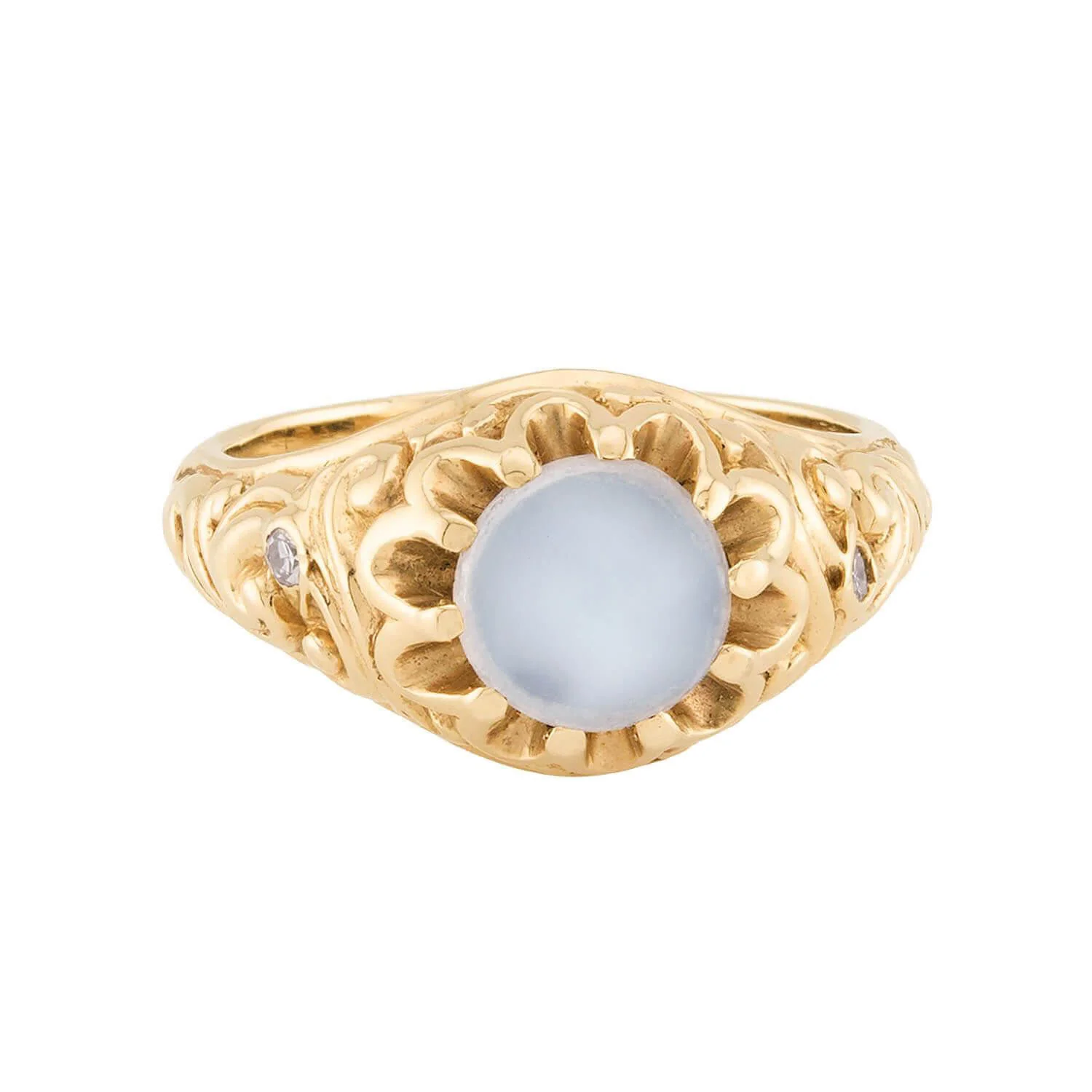 Victorian 14k Repousse Moonstone & Diamond Ring - Image 2
