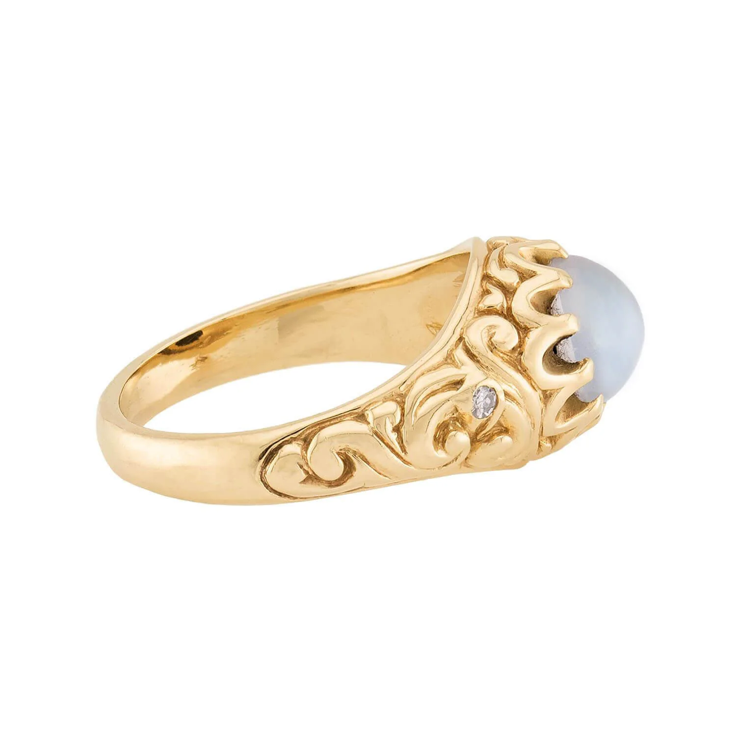 Victorian 14k Repousse Moonstone & Diamond Ring - Image 3