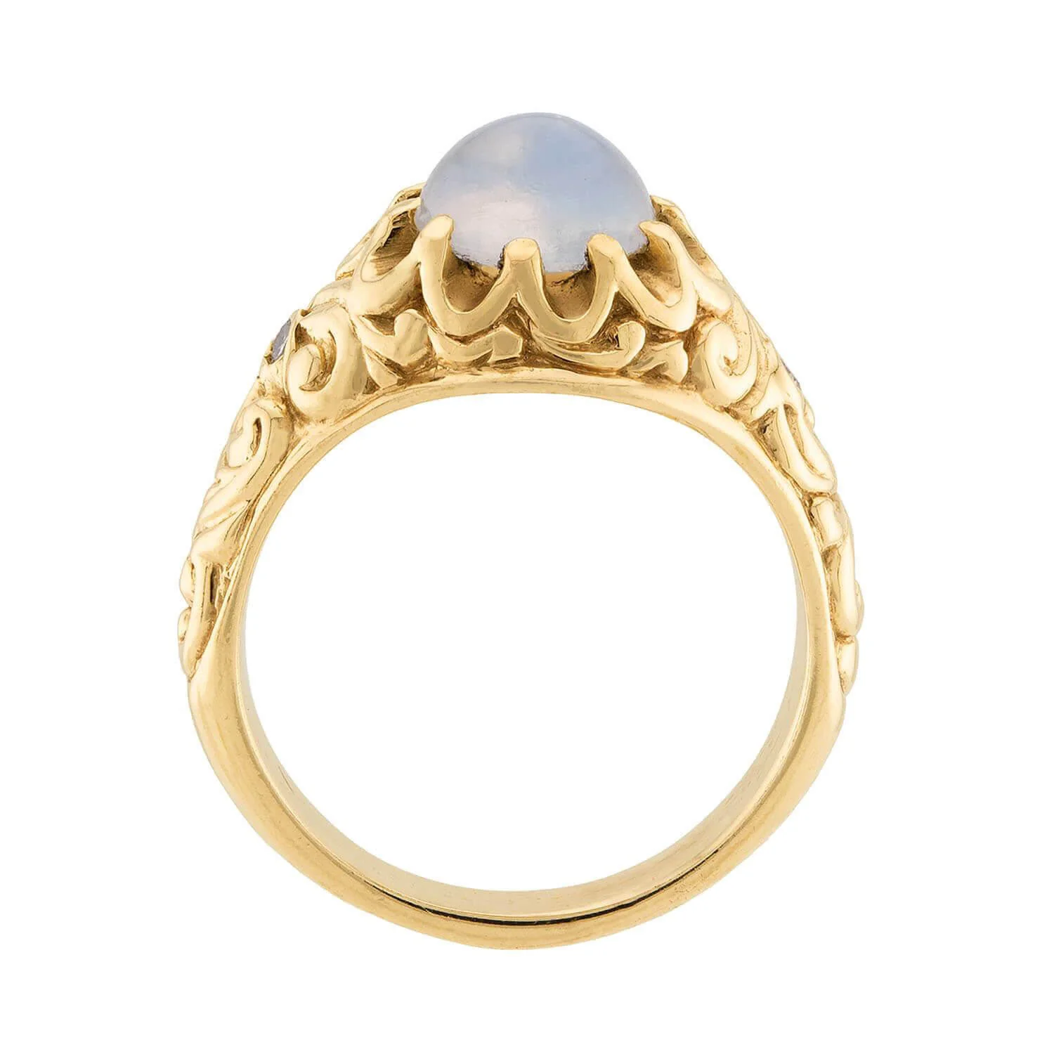 Victorian 14k Repousse Moonstone & Diamond Ring - Image 4