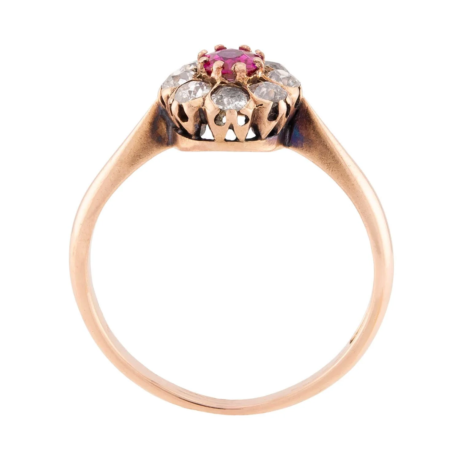 Victorian 14k Ruby & Diamond Halo Ring - Image 4