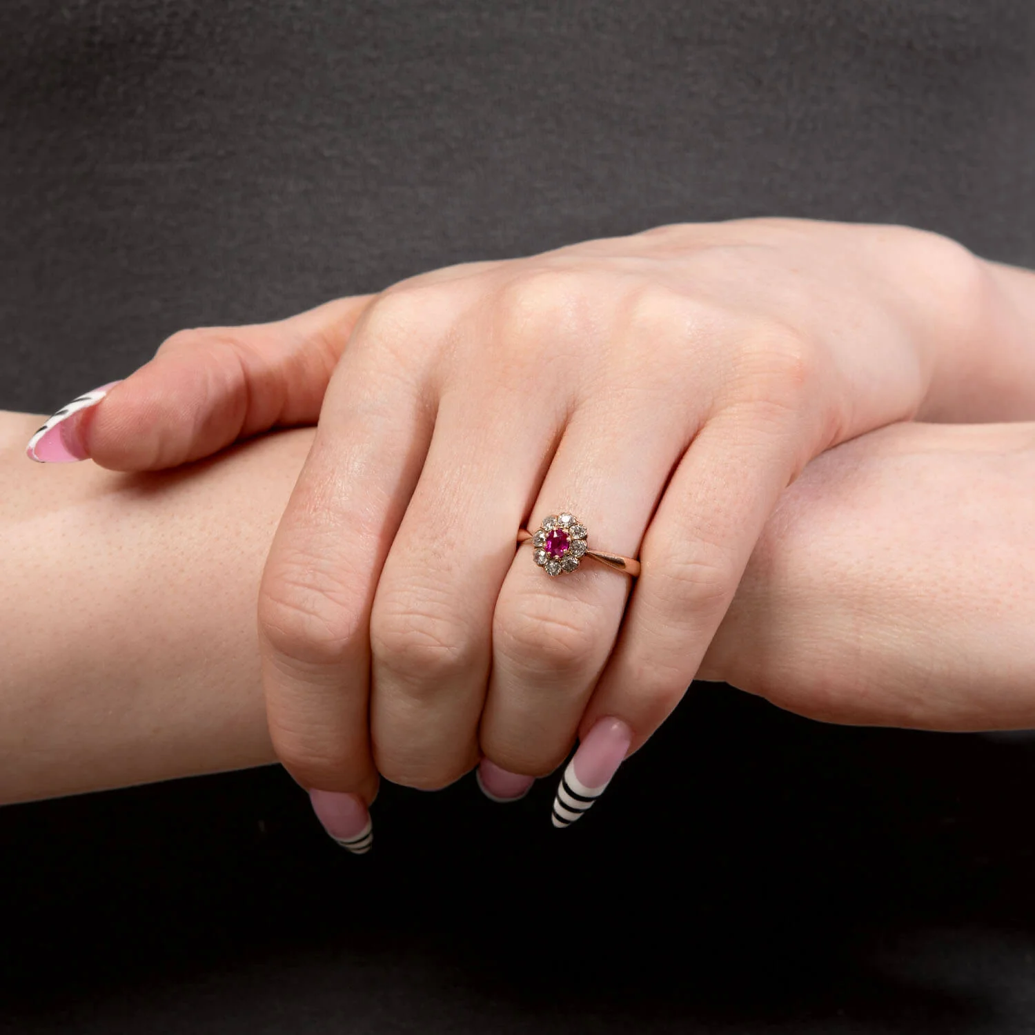 Victorian 14k Ruby & Diamond Halo Ring - Image 6