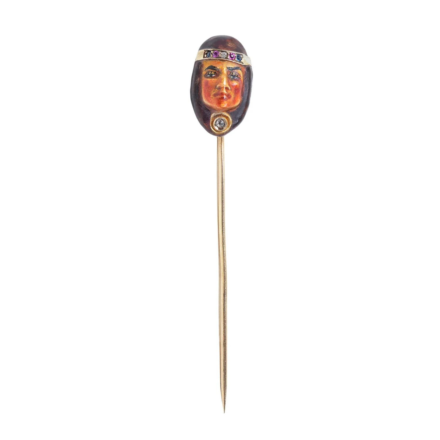 Victorian 14k Ruby, Sapphire, Diamond + Enamel Stick Pin