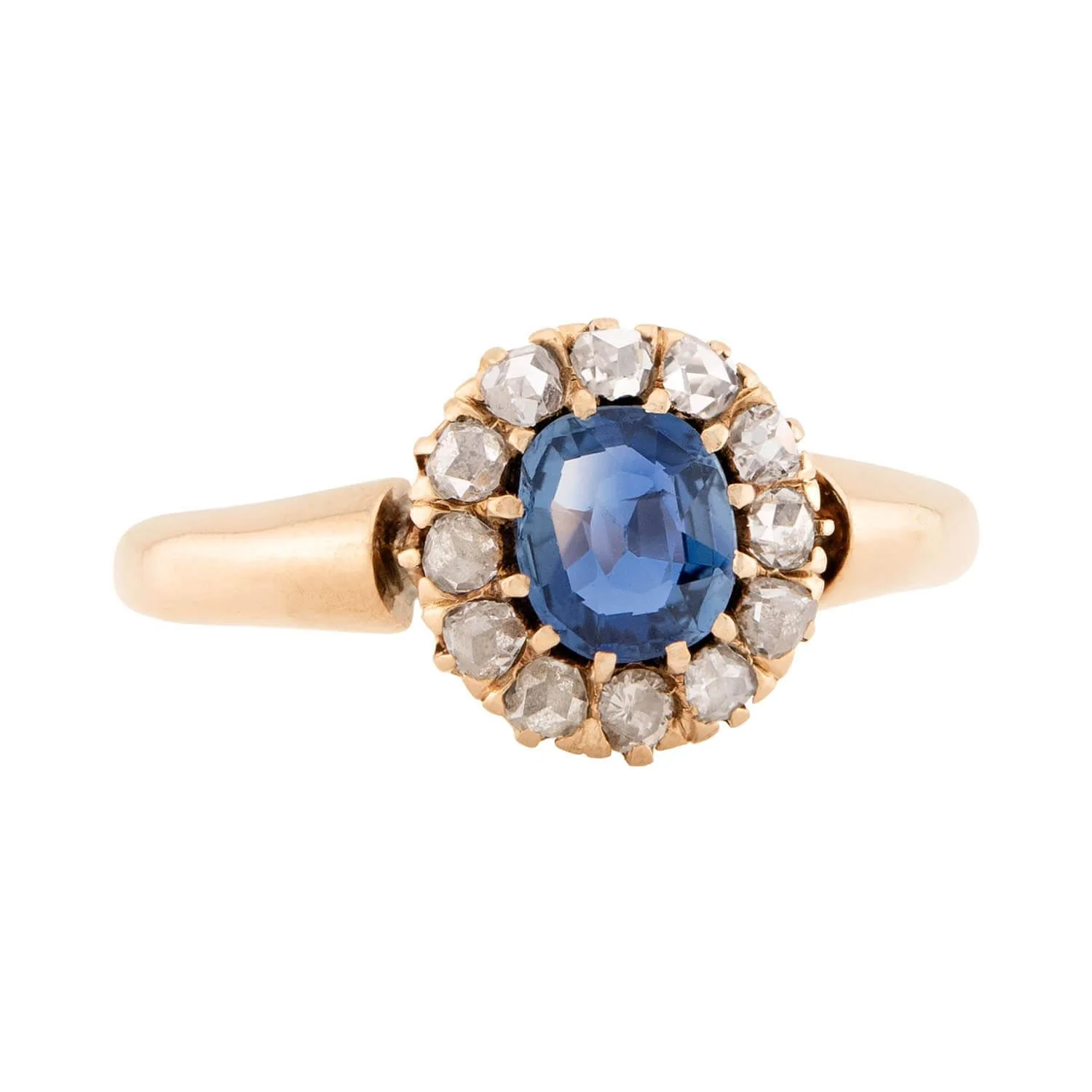 Victorian 14k Sapphire and Diamond Halo Ring - Image 2