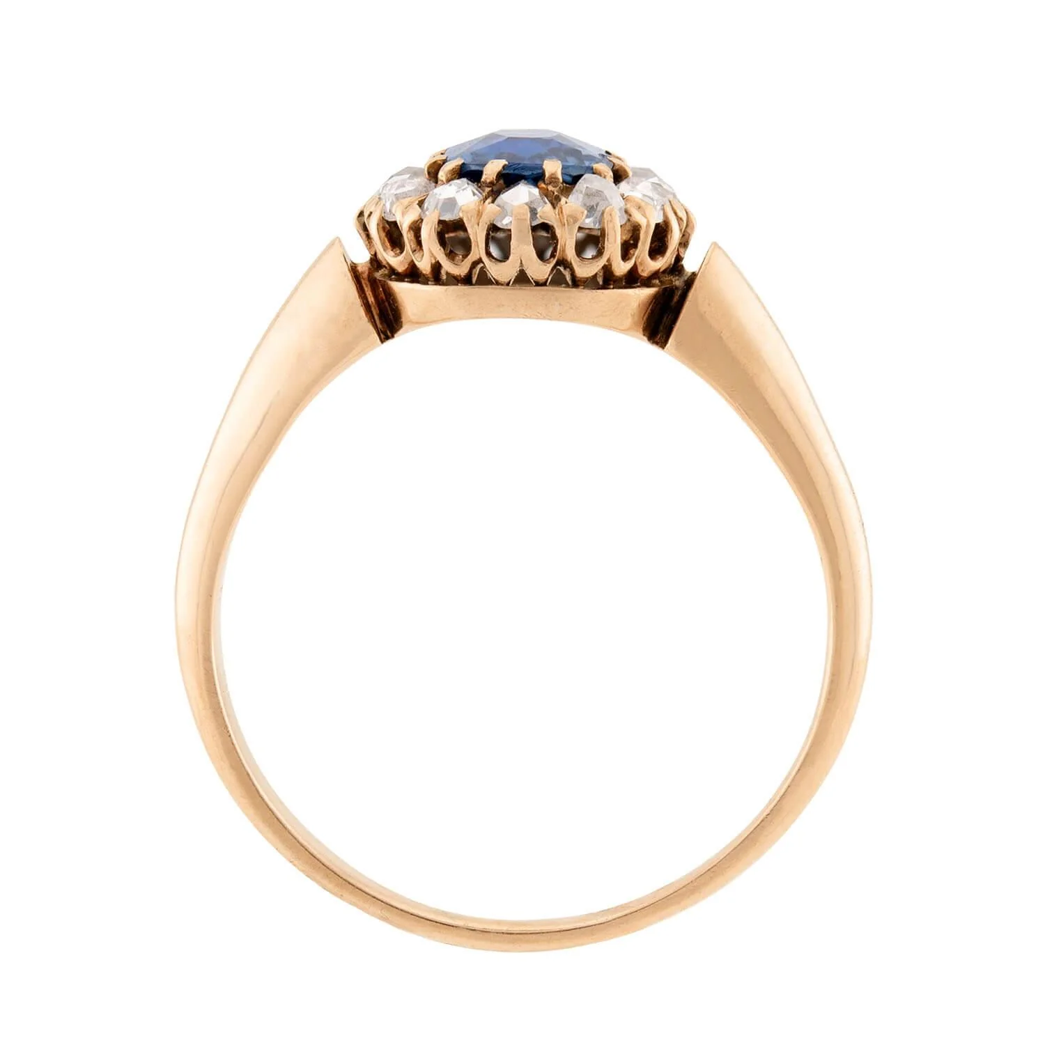 Victorian 14k Sapphire and Diamond Halo Ring - Image 4