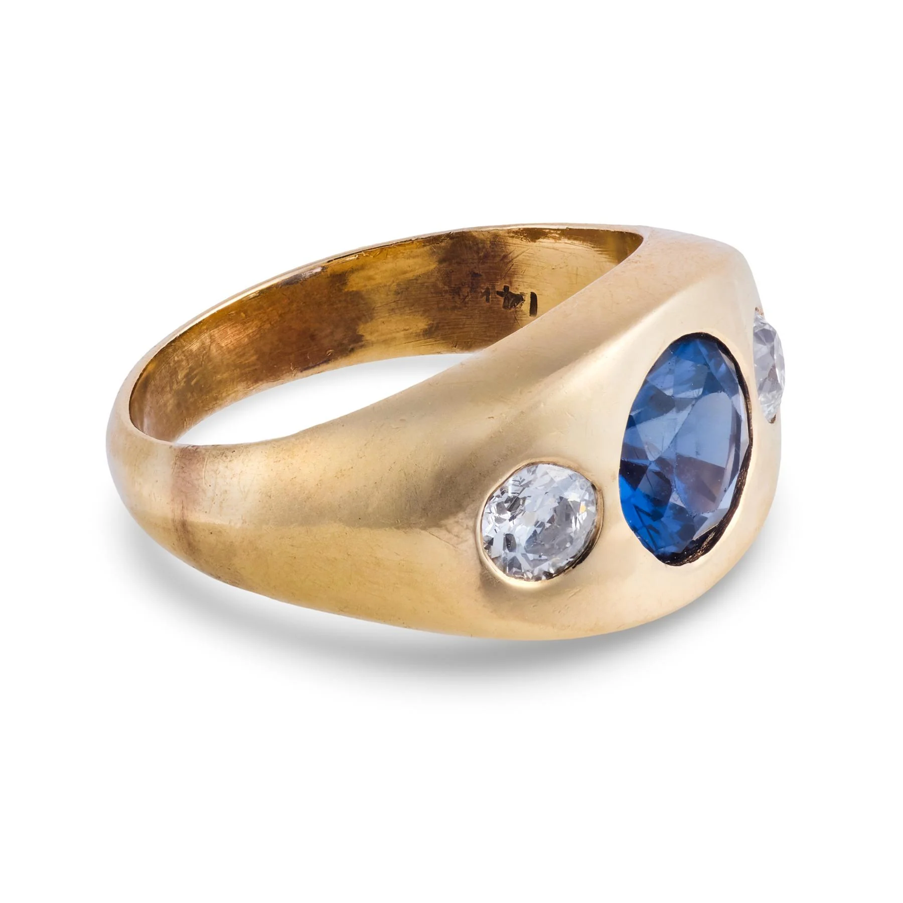VIctorian 14k Sapphire & Diamond Flush Mount Ring - Image 4