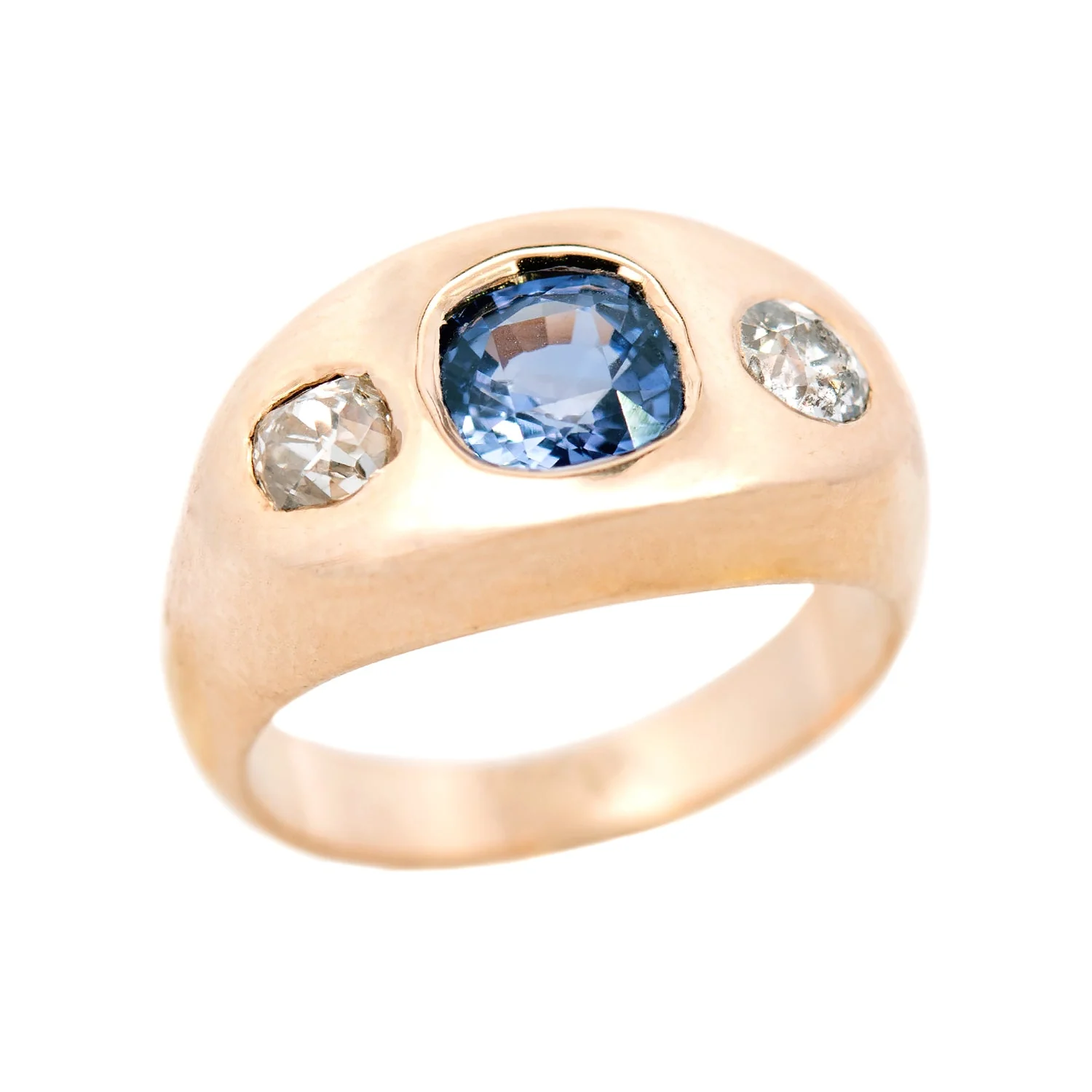 Victorian 14k Sapphire & Diamond Flush Mount Ring 1.30ctw - Image 4