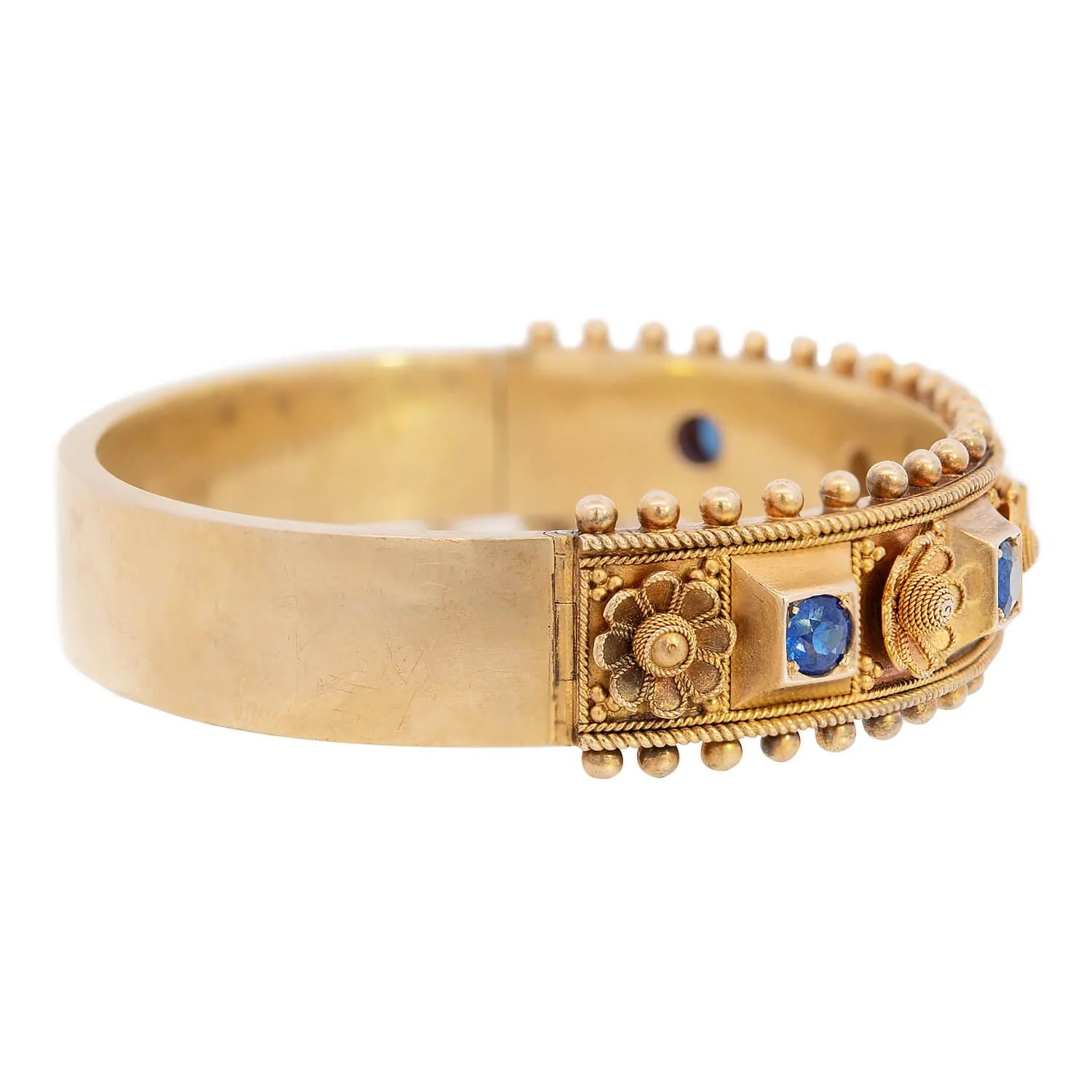 Victorian 14k Sapphire Floral Motif Bangle - Image 2