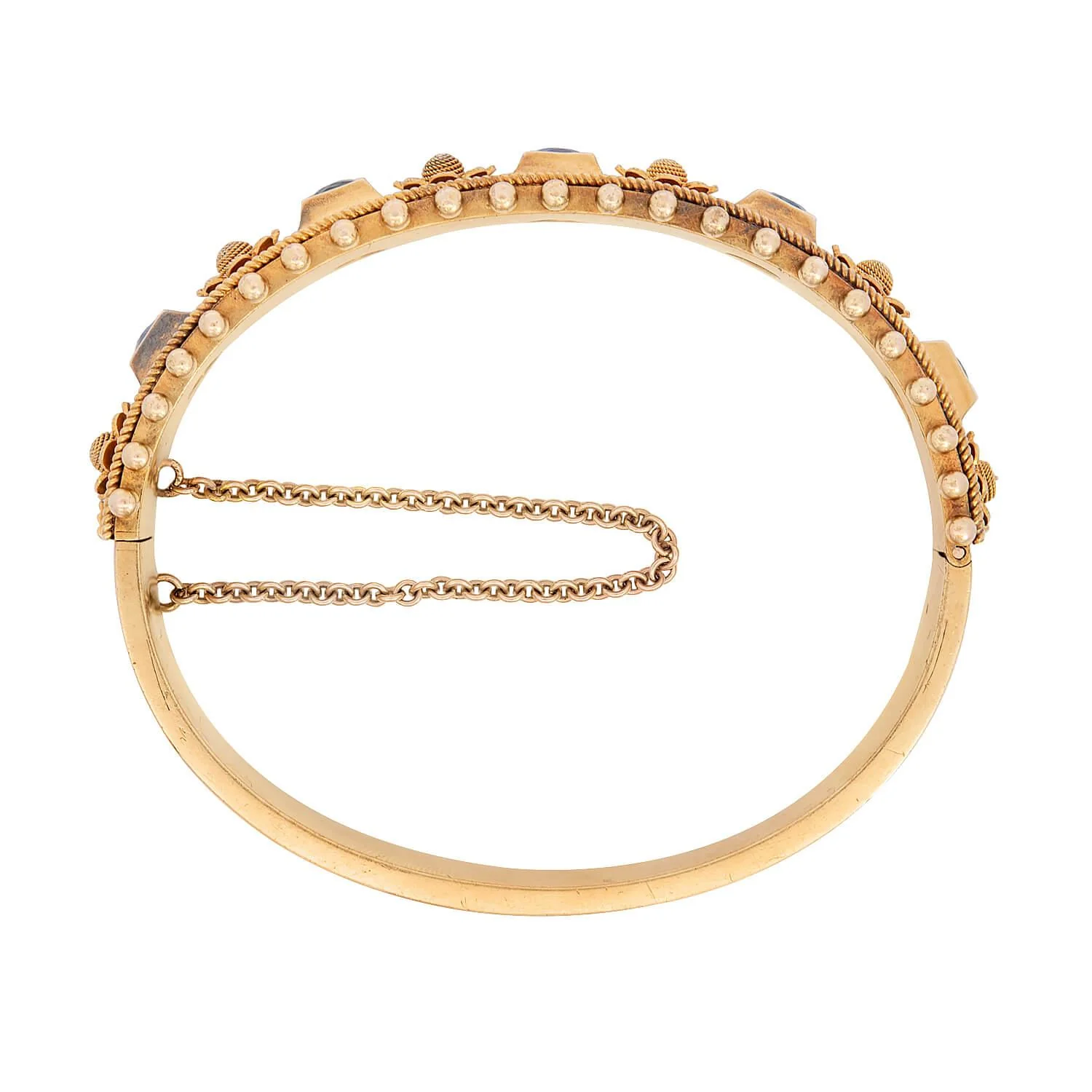 Victorian 14k Sapphire Floral Motif Bangle - Image 3