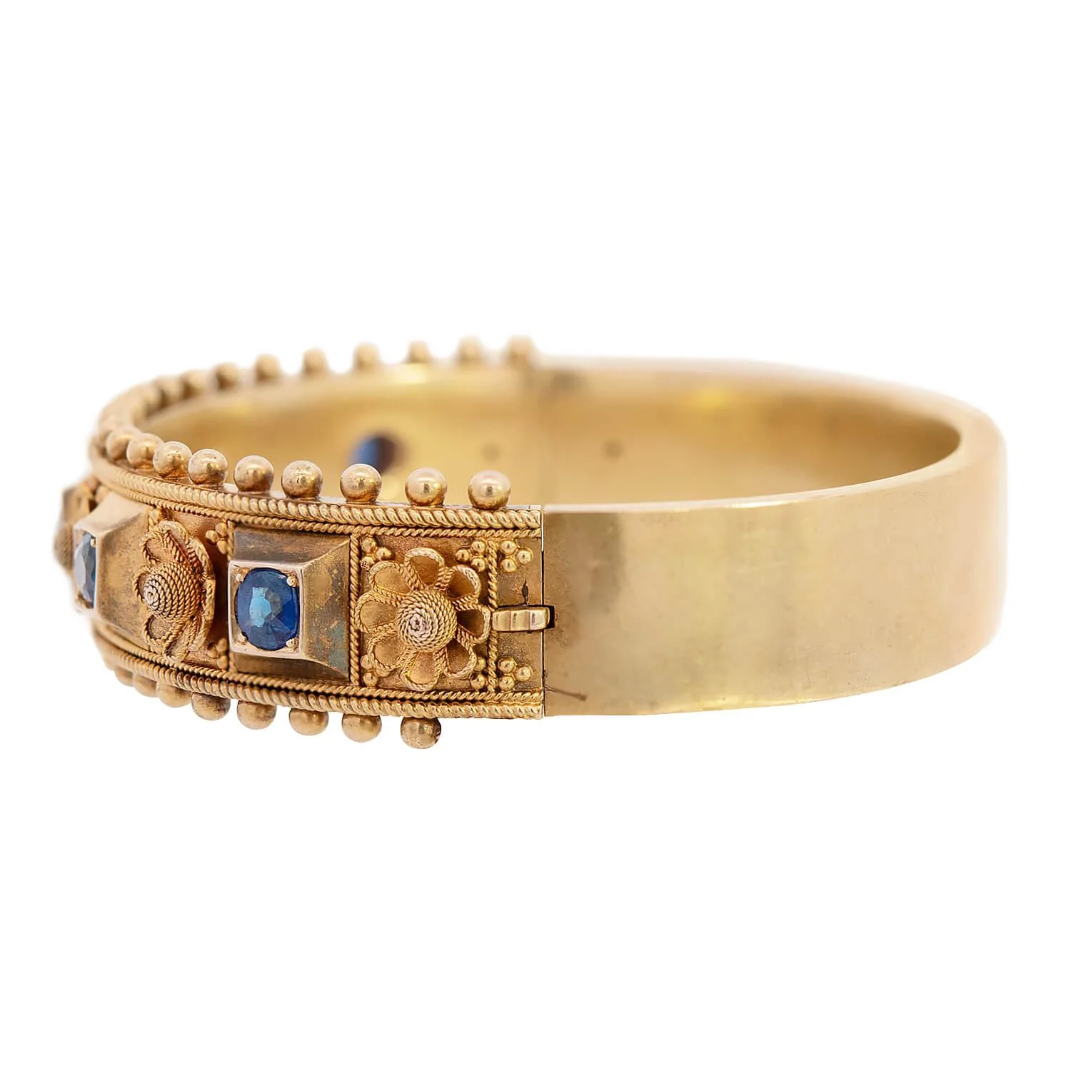 Victorian 14k Sapphire Floral Motif Bangle - Image 4