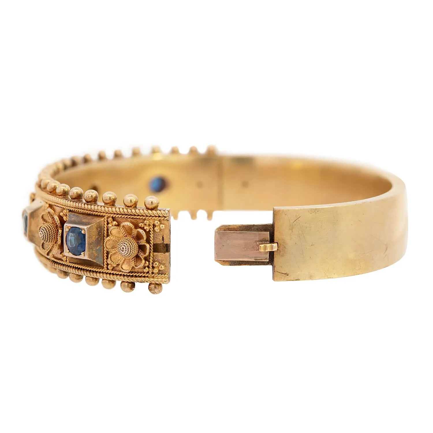 Victorian 14k Sapphire Floral Motif Bangle - Image 6