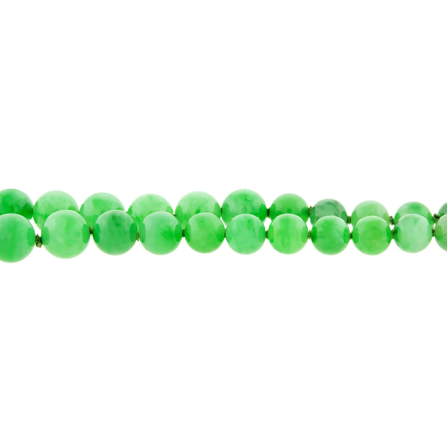 Victorian 14k/SS Jadeite Bead Necklace + Diamond Eye Clasp - Image 2