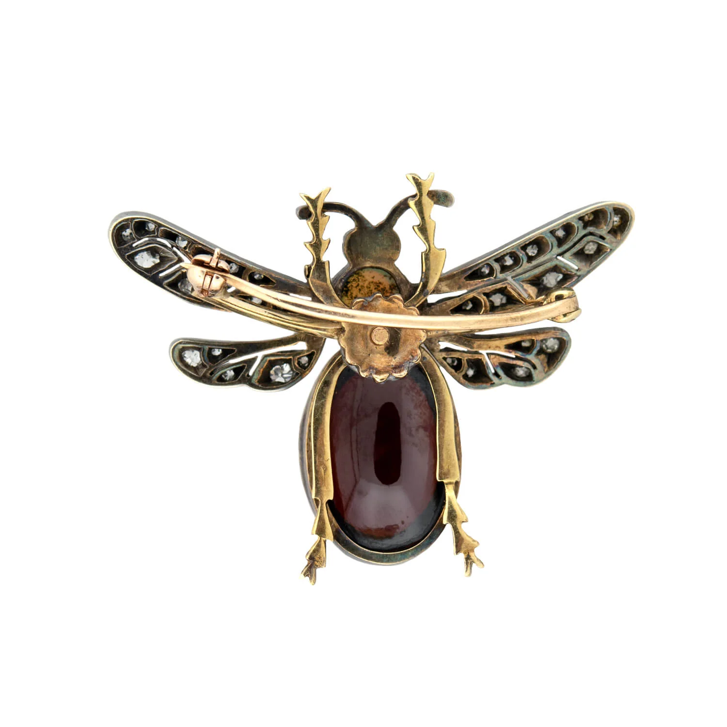 Victorian 14k + Sterling Diamond, Opal, & Garnet Bug Pin - Image 3