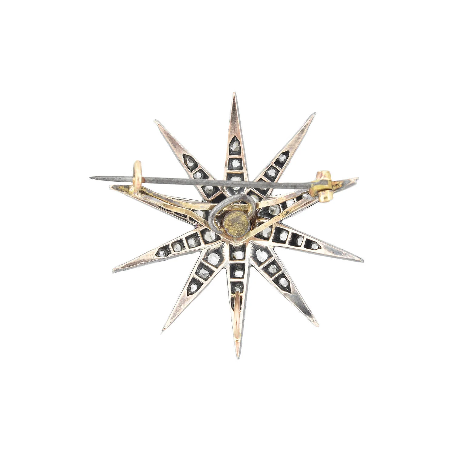 Victorian 14k/Sterling Diamond + Sapphire Starburst Pin - Image 3