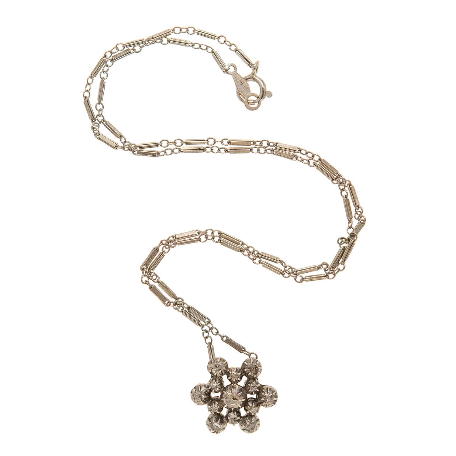 Victorian 14k/Sterling Diamond Snowflake Pendant Necklace - Image 2