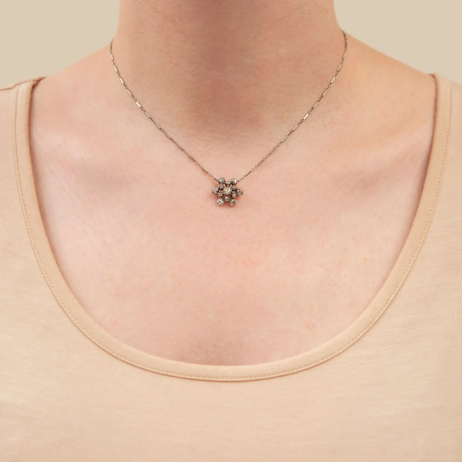 Victorian 14k/Sterling Diamond Snowflake Pendant Necklace - Image 7